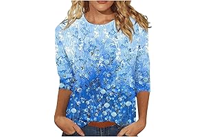 Women's Fashionable 3/4-Sleeve Floral Print Crew Neck T-Shirt