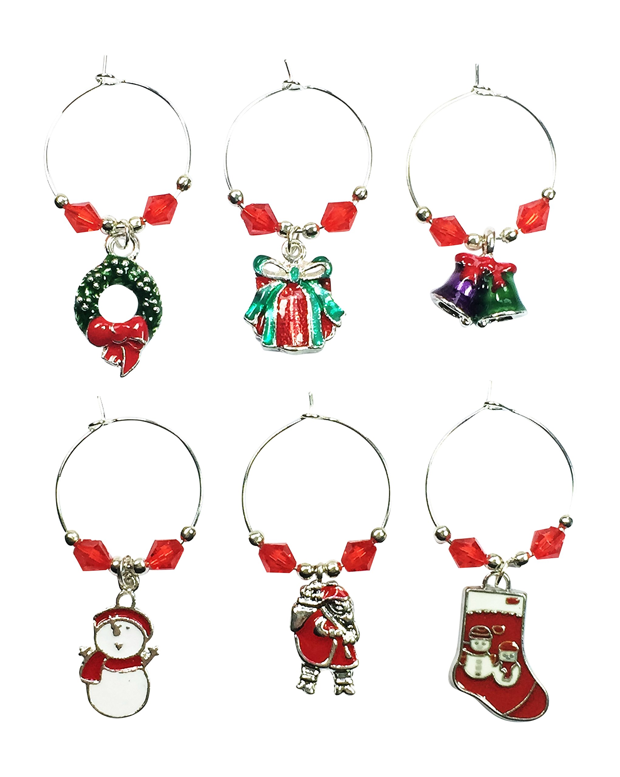 Libby's Market Place Multicolour Set Of 6 Christmas Wine Glass Charms With Organza Gift Bag
