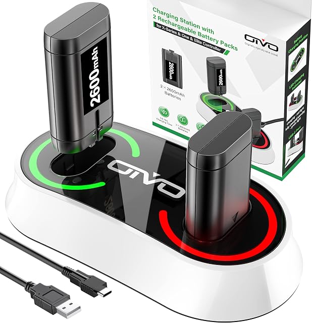 OIVO Battery Pack for Xbox One/Xbox Series X/S Controller with Xbox Battery Charger, 2 x 2600mAh rechargeable Xbox Battery Pack and Twin Charger for Xbox Series X|S/Xbox One S|X/Xbox Elite