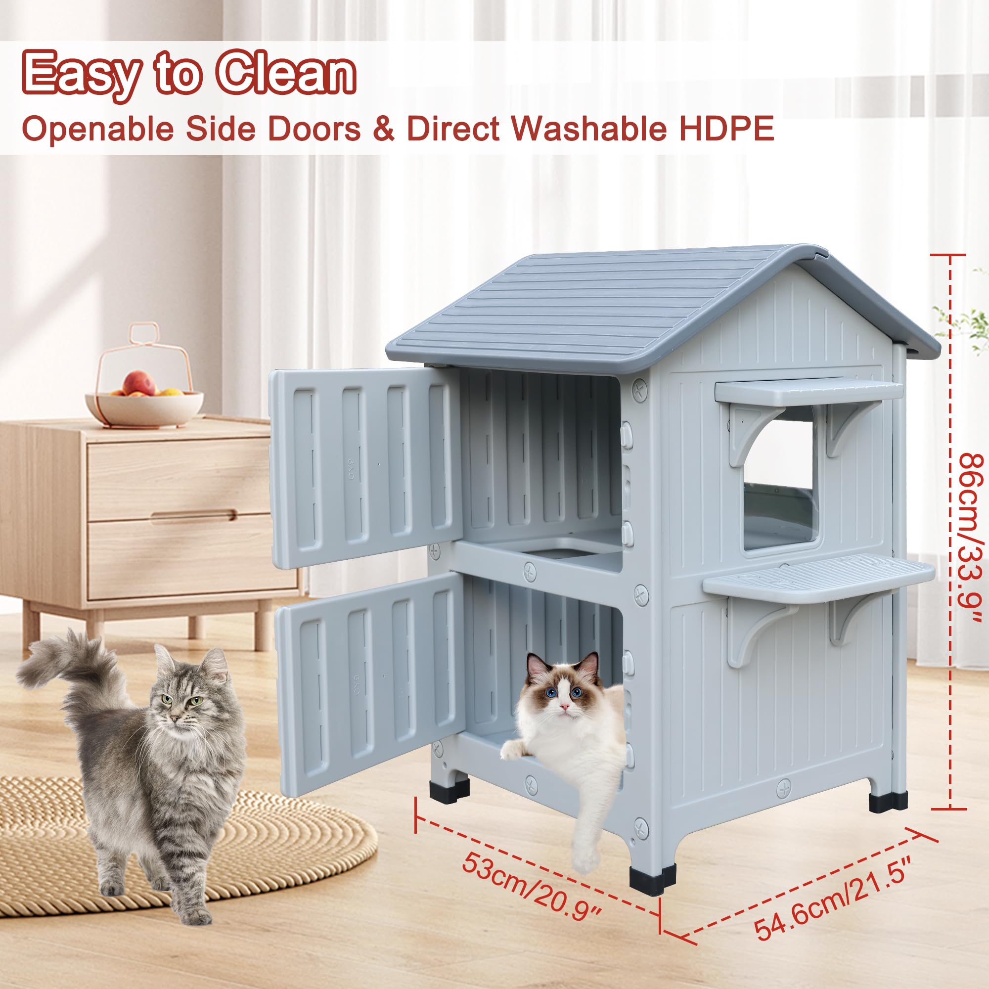 Casa para Gatos al Aire Libre de Plástico Exterior - Refugio Resistente a la Intemperie con Puerta de Escape para Gatos Salvajes y Mascotas
