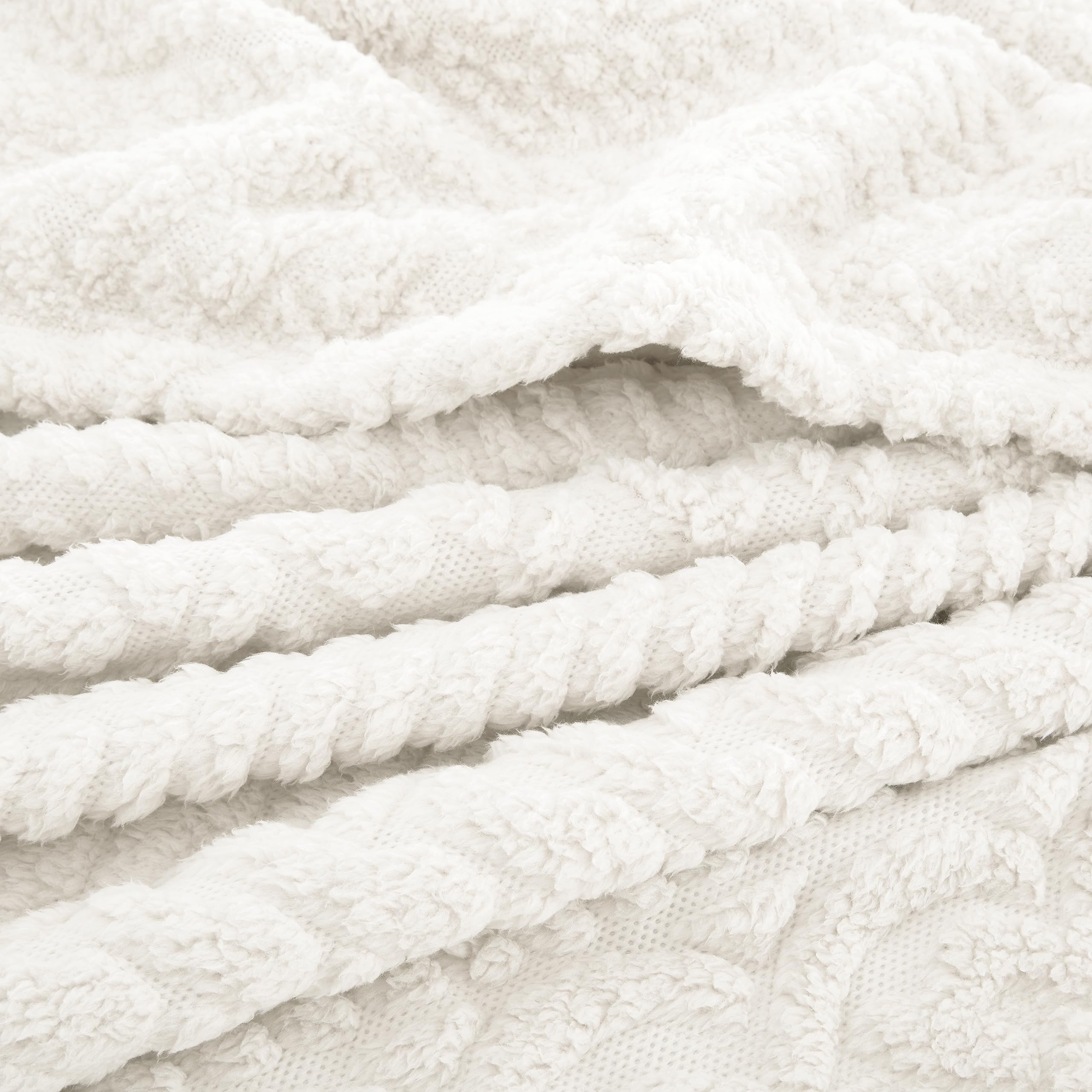 Sherpa Throw Blanket,Cable Pattern Decorative Soft Cozy Blanket for Couch Sofa,Light Weight Fleece Warm Throw Blanket for Bed,White,127 x 152 cm - Image 4