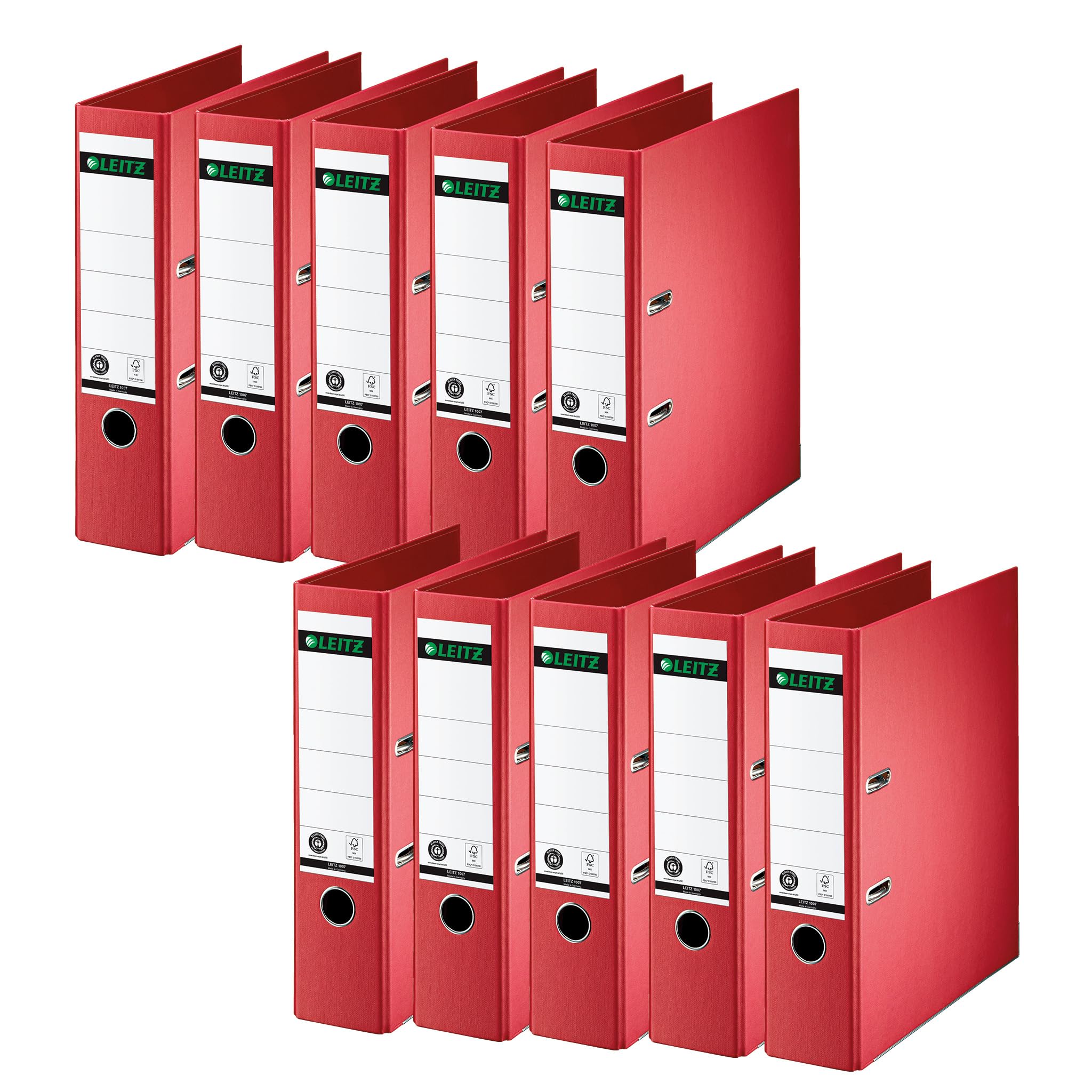 Leitz 10070025 - Raccoglitore di qualità, 180°, formato A4, larghezza dorso 8 cm, rivestimento speciale in carta goffrata in lino, angelo blu, rosso, 10 pezzi