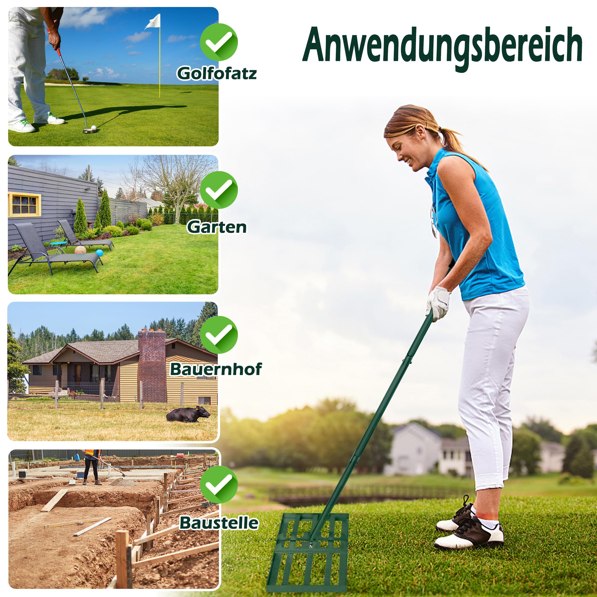 YRHome Rakla do trawy, do ściągania piasku, narzędzie do niwelowania trawnika, narzędzie do wyrównywania powierzchni, poziomowanie z ergonomicznym uchwytem, na podwórko, pole golfowe, do ogrodu, 75 x
