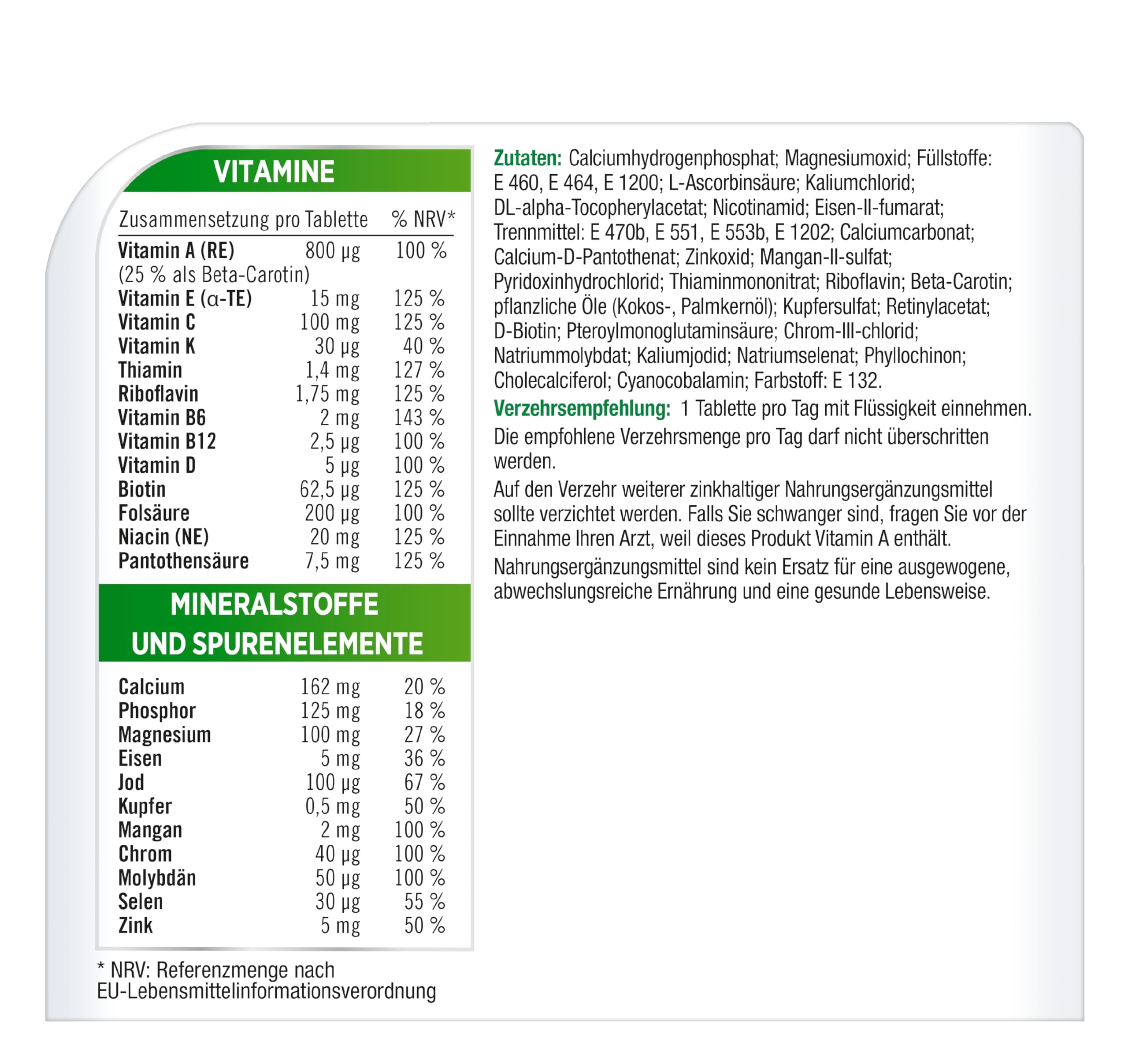 Multivitamin- Centrum Von A bis Zink– Multivitamin Tabletten mit Vitamin A-Z, hochwertiges Nahrungsergänzungsmittel zur täglichen Komplettversorgung - Vitamine, Mineralstoffe, Spurenelemente – 100St.
