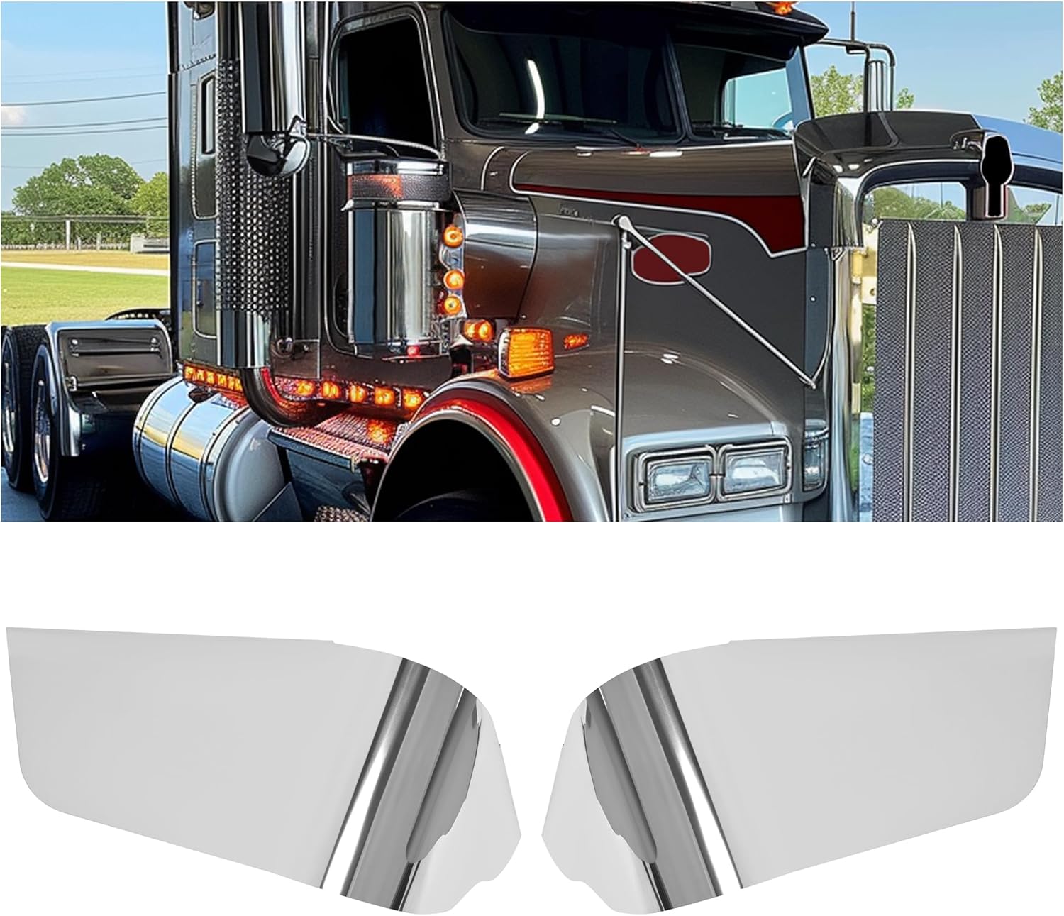 KUAFU Air Cleaner Shroud Compatible with 1982-2017 Kenworth W900B W900L Air Filter Cleaner Fairing Silvery 304 Stainless Steel