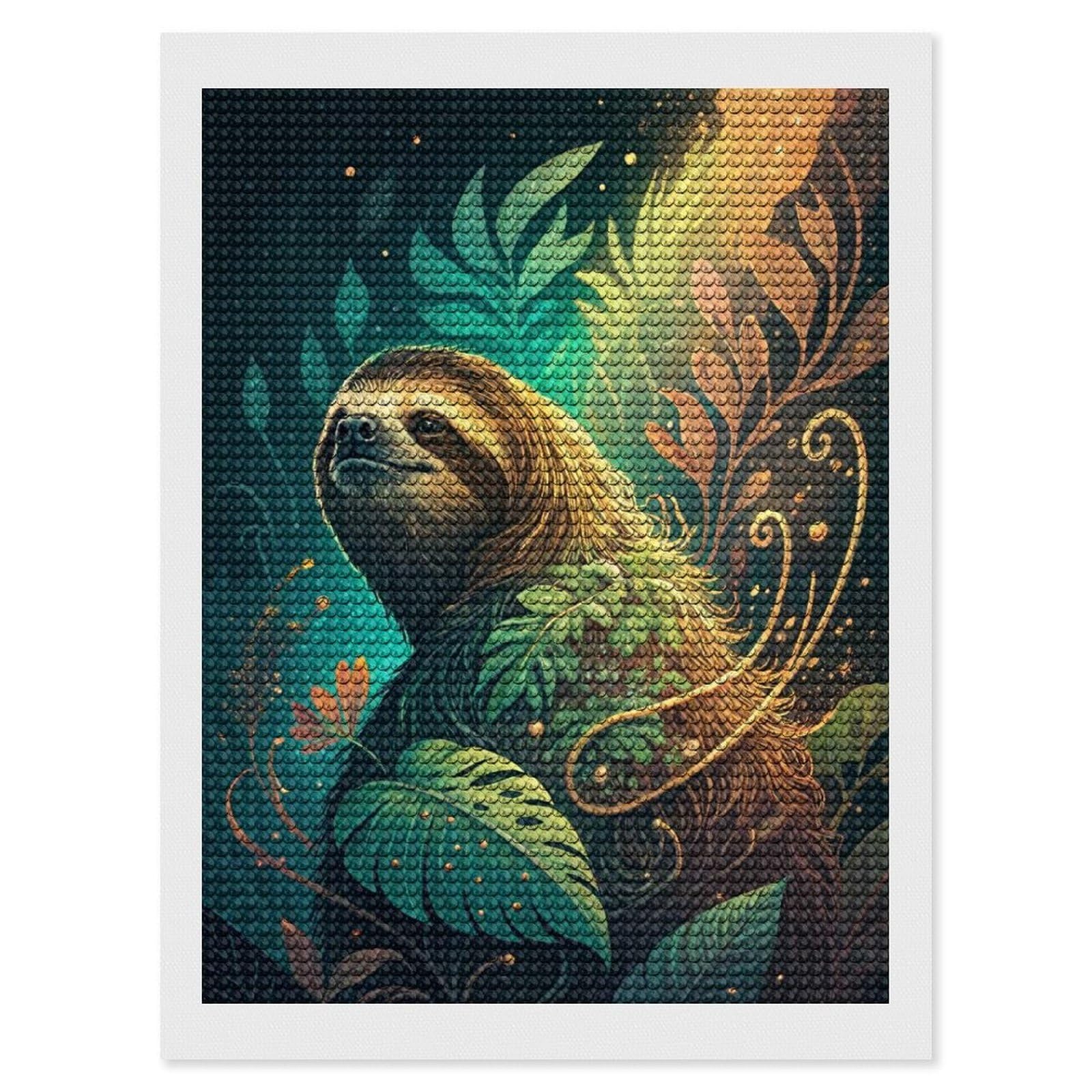 Junmoney Sloth in A Lush Jungle Diamond Painting Canvas Kit 12"x16", Leisure Activity, Aesthetic Room Decor, with Tool Kit, DIY, Gift