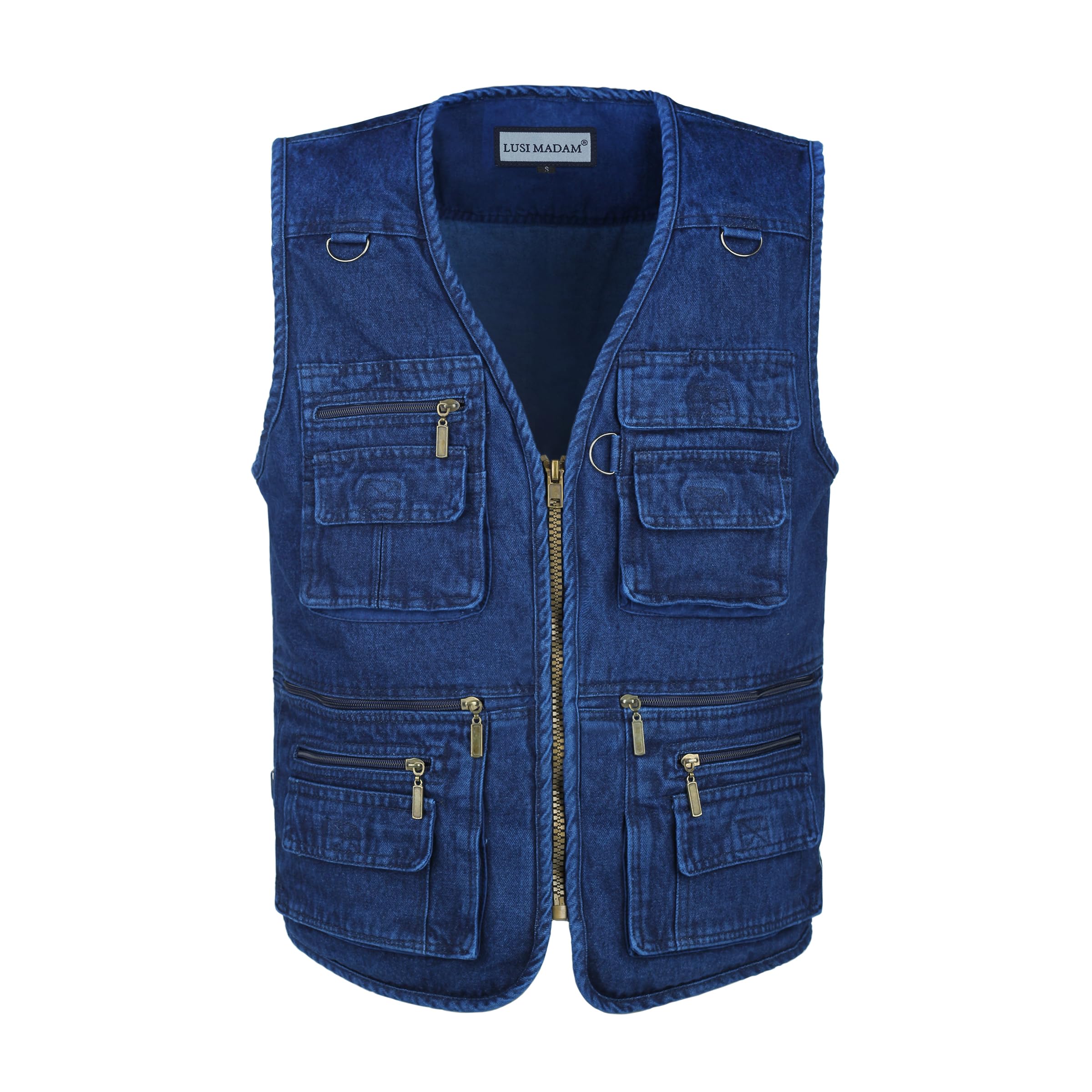 LUSI MADAM Men's Denim Multi-Pockets Leisure Work Fishing Outerwear Vest