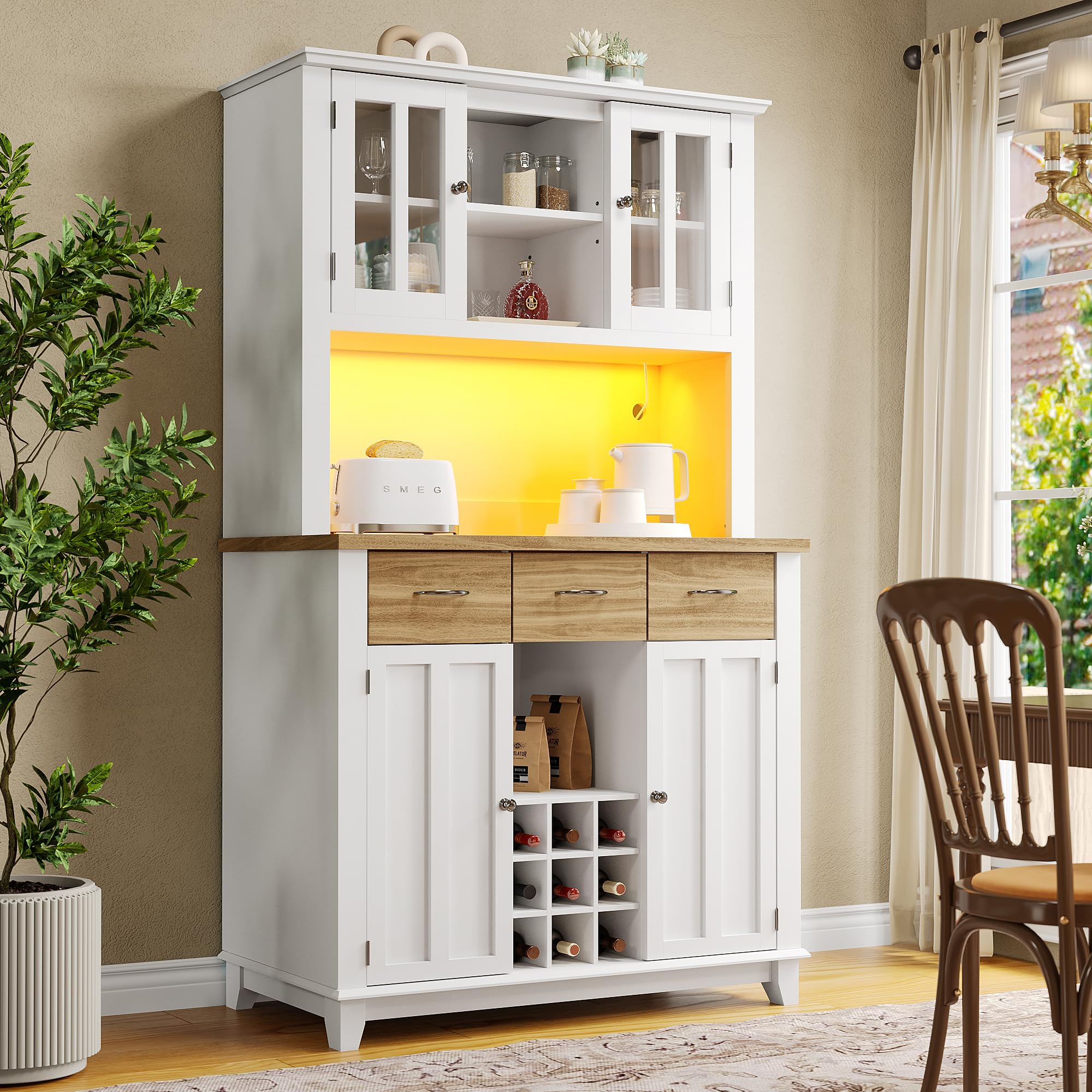 Gecheer Armario de Cocina Alto con Iluminación LED y Amplio Espacio de Almacenamiento Familias con Niños y Mascotas Modelo YHSLYD-17489146AAN-1