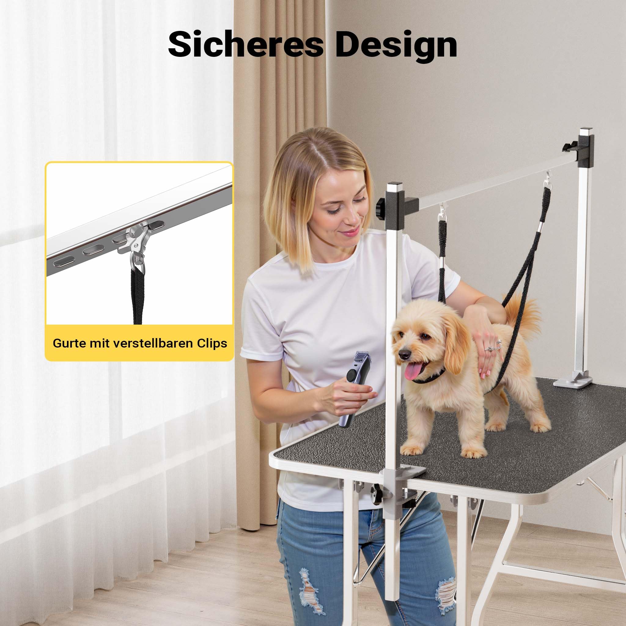 Wiltec Schertisch für Hund und Katze, 91x61x76 cm, Trimmtisch zusammenklappbar, Groomer Tisch mit 2 Schlingen, Pflegetisch für Tiere