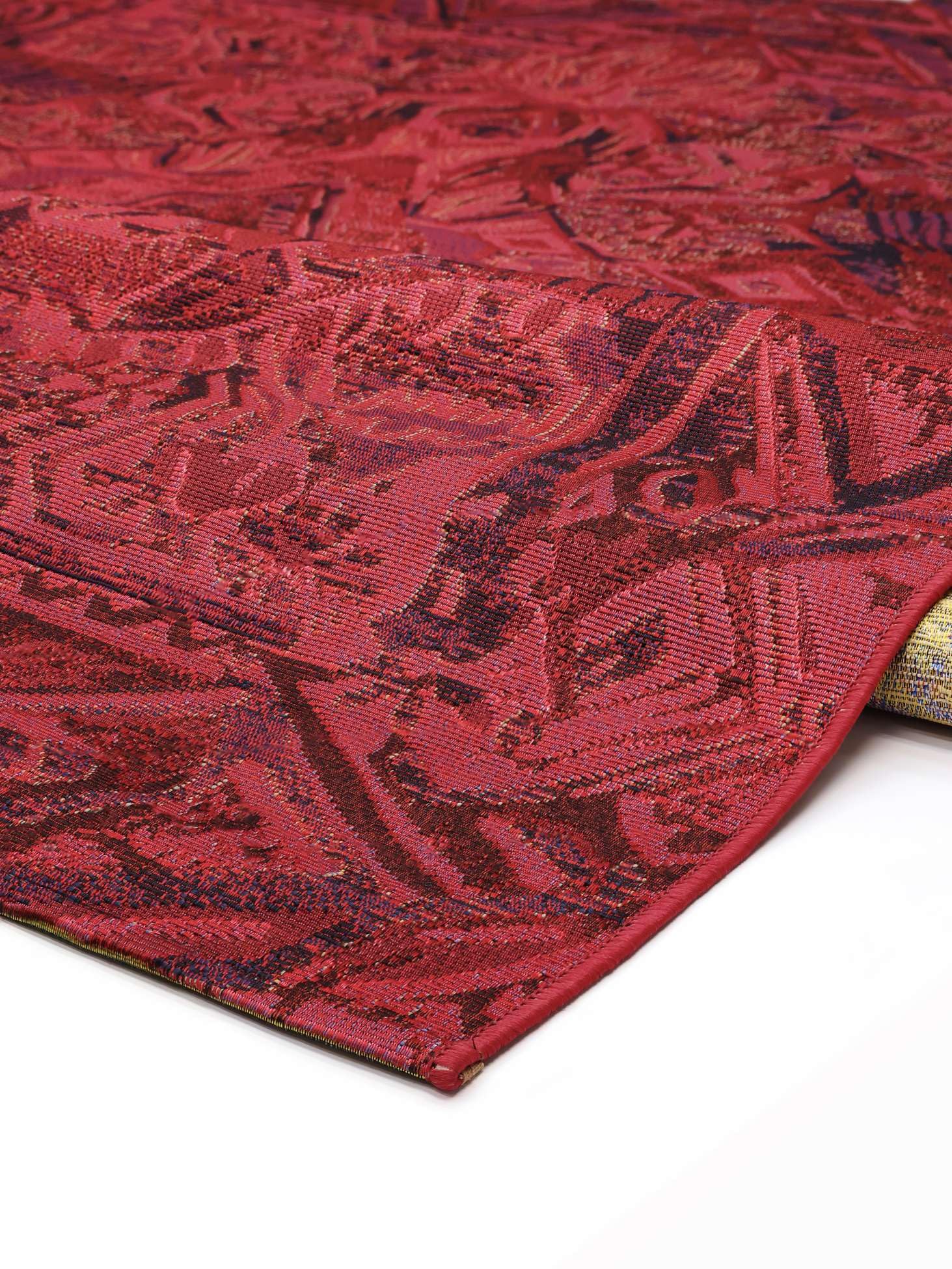 RugVista Amour, Alfombra Interior y Exterior, Orientales, 160 x 230 cm, Rectangular, Pelo Corto, Patio, Lavado a Mano, Resistente los Rayos UV, Oscuro Rojo