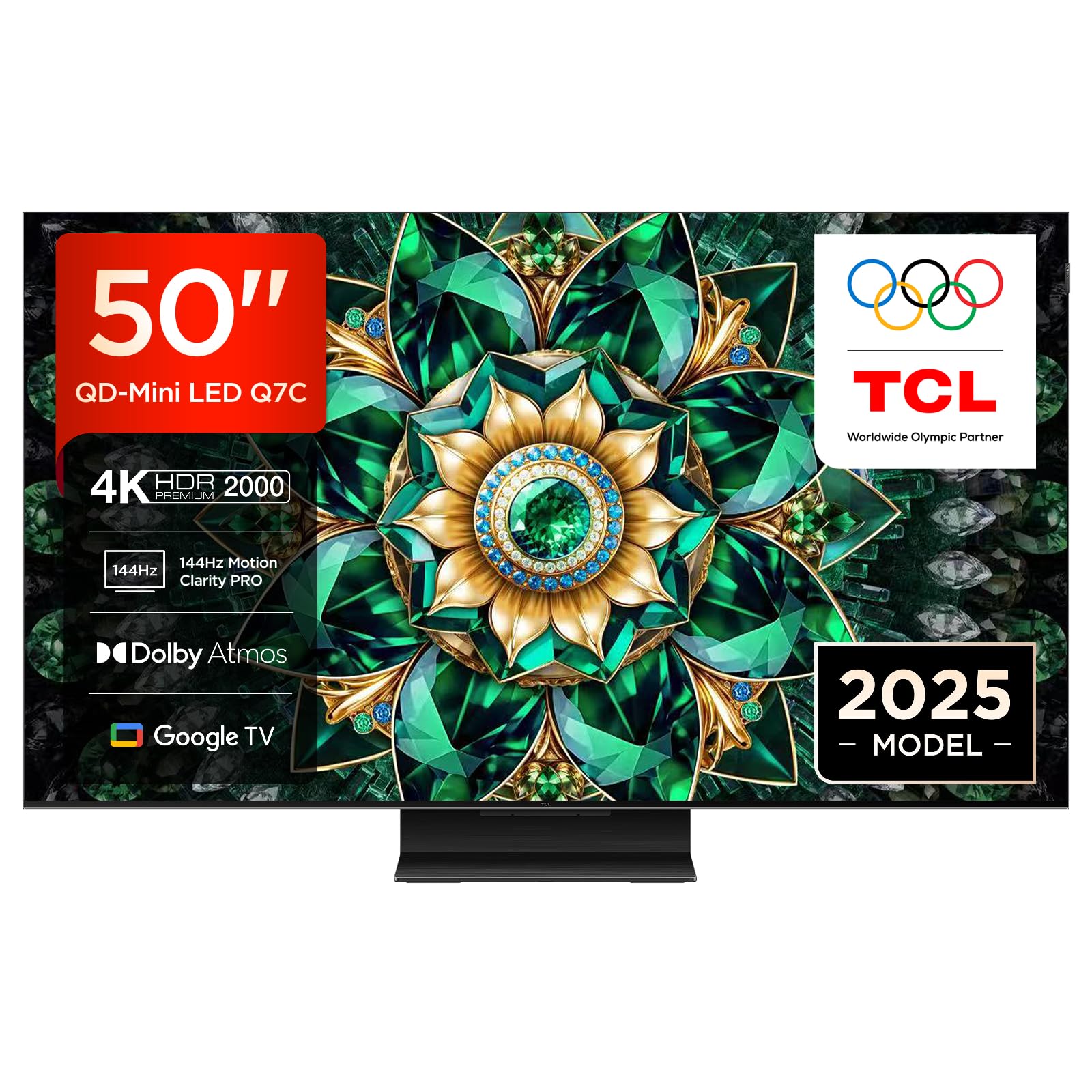 TCL Téléviseur 50Q7C 50 Pouces QD-Mini LED, 4K HDR Premium 2000, Smart TV optimisé par Google TV (Dolby Vision IQ & Atmos, Dalle HVA, Motion Clarity Pro 144 Hz, Game Master, Apple AirPlay 2 et Alexa)