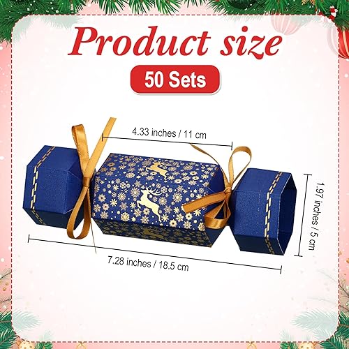 Vista 2 de Tenceur Kit de 50 galletas de Navidad sin broches de presión, regalos de mesa de fiesta de Navidad, copos de nieve, renos, bricolaje, cajas