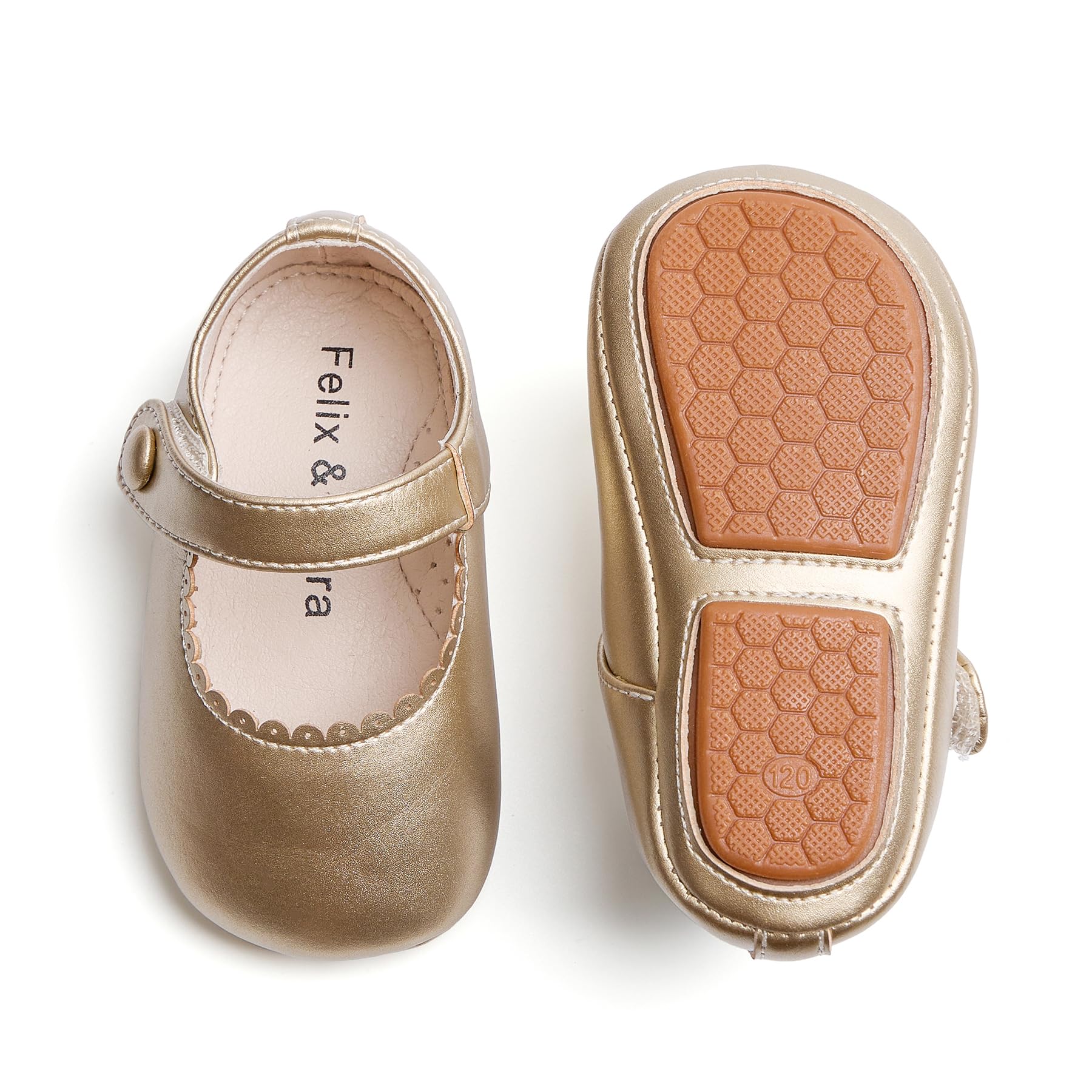 Felix & Flora Soft Sole Gold Baby Dress Shoes - Infant Baby Walking Shoes Moccasins Rubber Sole Crib Shoes(Gold,2-2.5 Years Toddler)