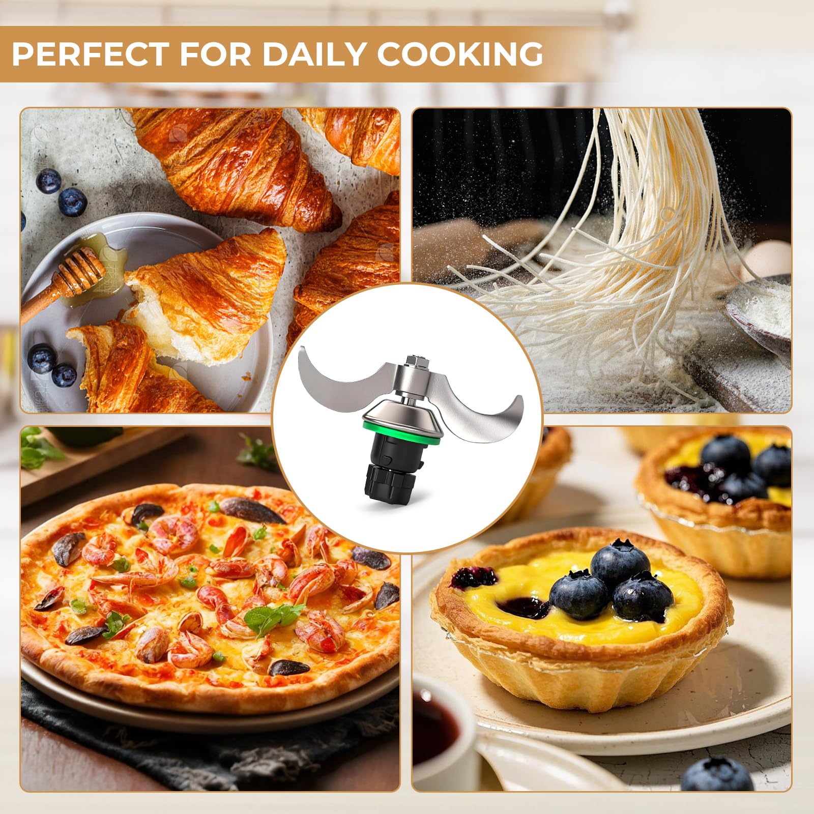 Coltello per Impastare per Bimby TM5 TM6 TM7, Lama Impastatrice per Vorwerk Thermomix TM7, Coltelli Lame in Acciaio Inox con Spazzola, Accessorio per Robot da Cucina per Pulizia