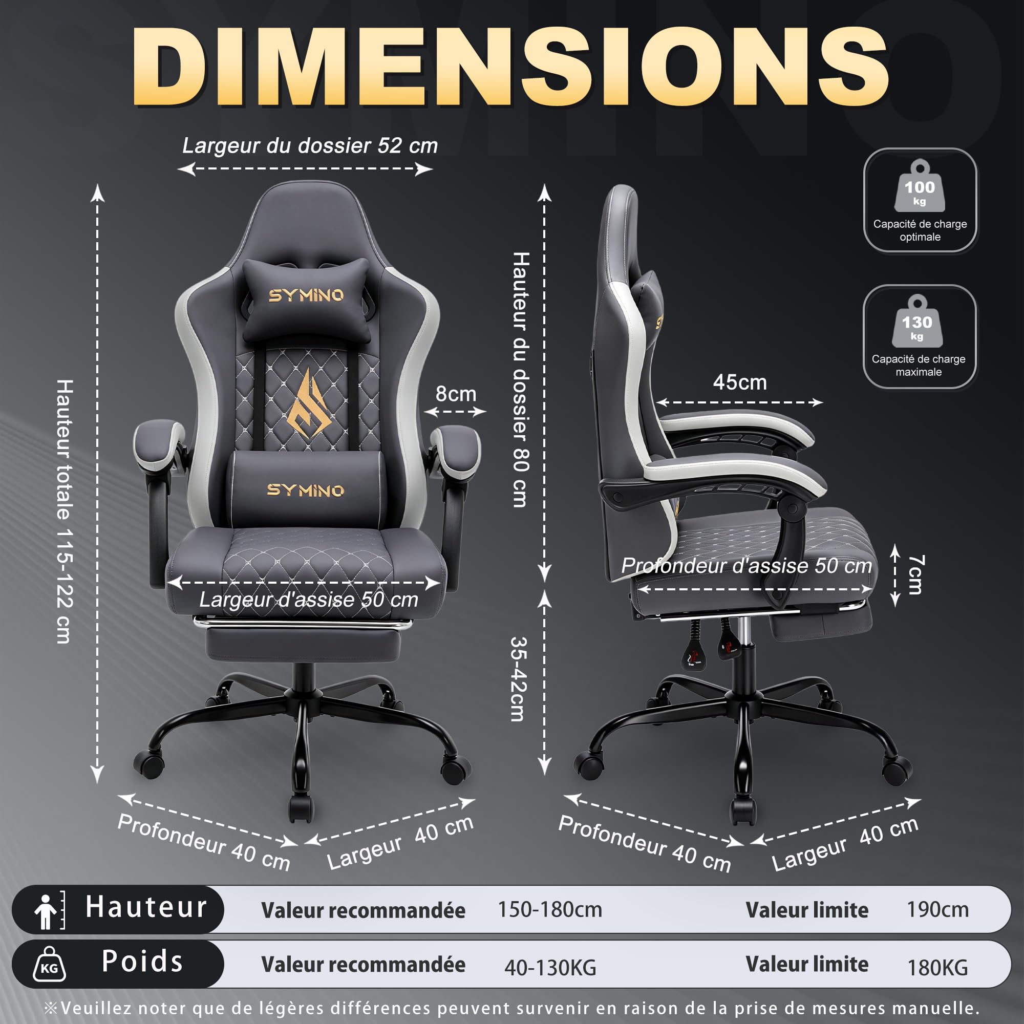 Symino Sedia Gaming con Poggiapiedi, Braccioli Collegati e Seduta da 10cm, Sedia Ergonomica da Ufficio in Pelle PU, Reclinabile 150° per Computer e Gioco