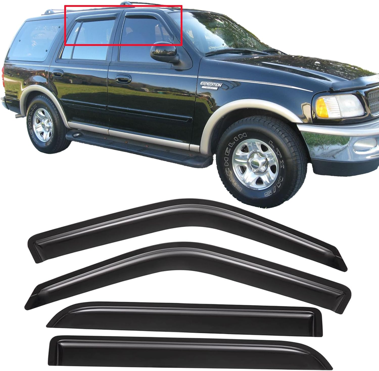 Tape On Rain Guards Window Visors Deflectors Compatible with 1997-2017 Ford Expedition,1998-2017 Lincoln Navigator,Side Vent Window Deflector Shade,Truck Accessories-4pcs