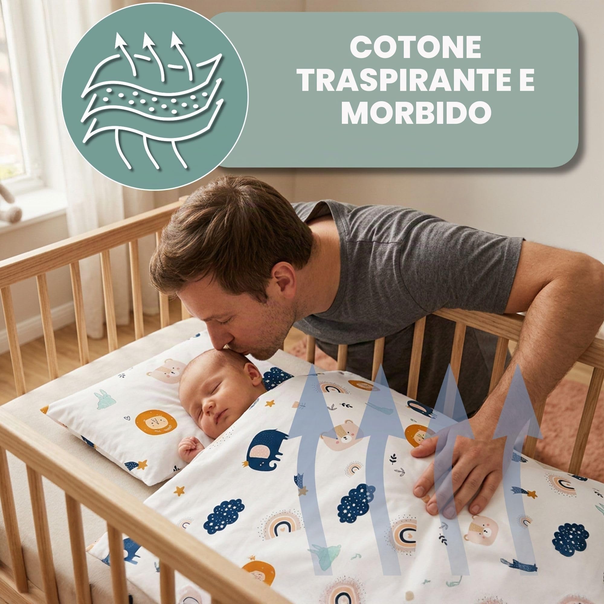 Totsy Baby Copripiumino lettino neonato 90x120 cm - Cotone parure di copripiumini bambino e bambina per culla Set lenzuolo per piumino 90 x 120 cm con federe 60 x 40 cm Oeko-Tex