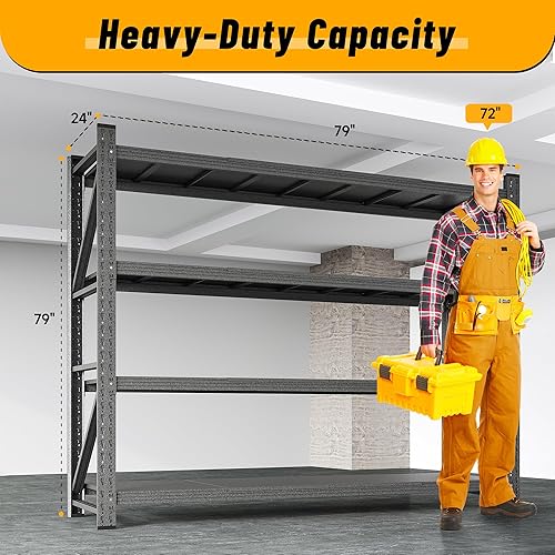 Vista 2 de heycode Estantes de almacenamiento de garaje resistentes, estantería de metal ajustable de 3 niveles con ruedas, estante de utilidad para garaje