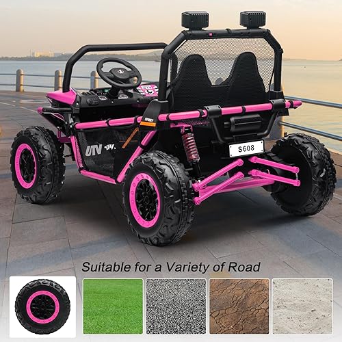 Miniatura 5 de ALINUX Vehículos eléctricos todoterreno de 24 V 10 AH de 2 plazas UTV, 4WD todoterreno para niños con control remoto, Bluetooth, velocidad máxima de