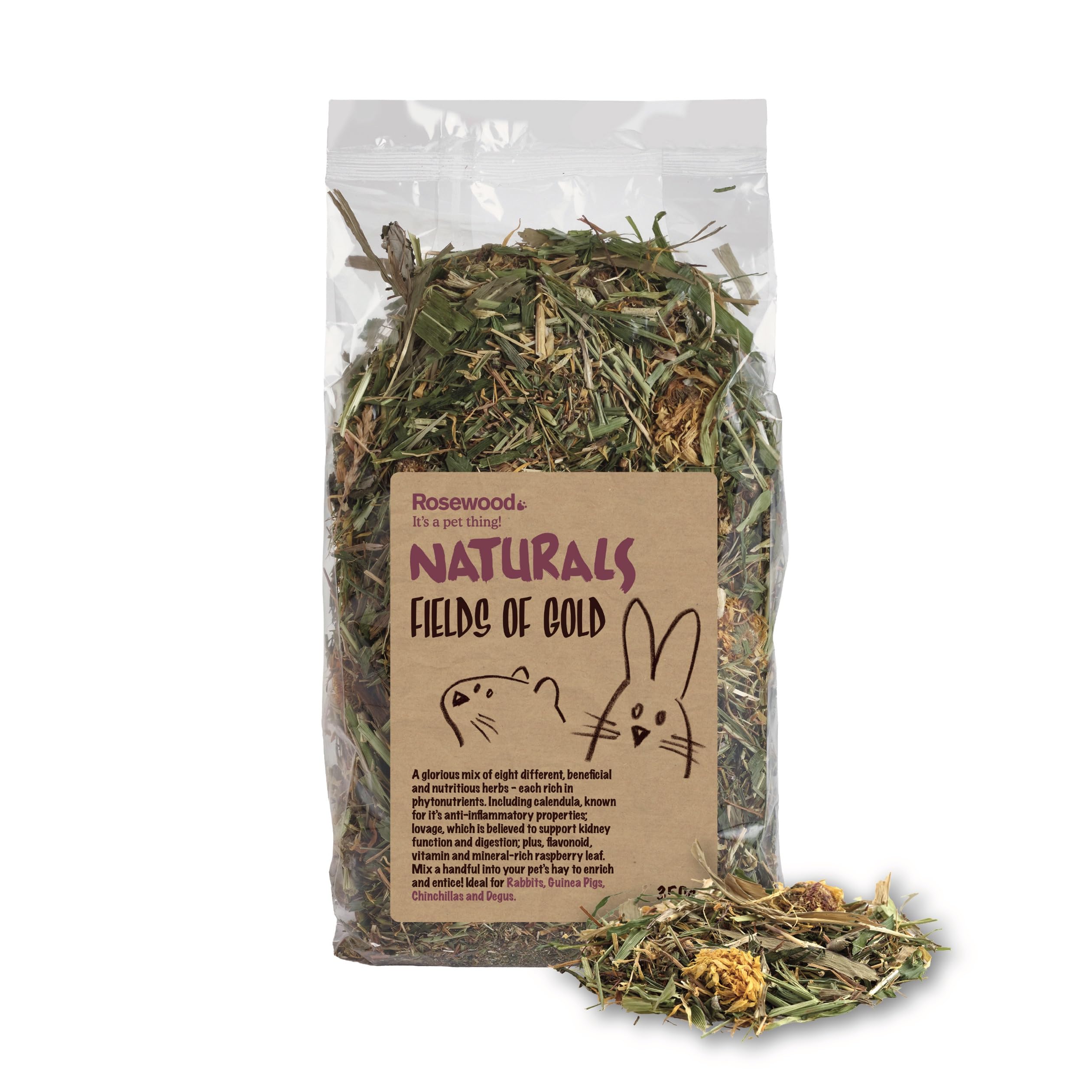 Rosewood Naturals Fields of Gold Salad, Small Animal Treat for Rabbits, Guinea Pigs, Chinchillas and Degus, BIG BAG 350g