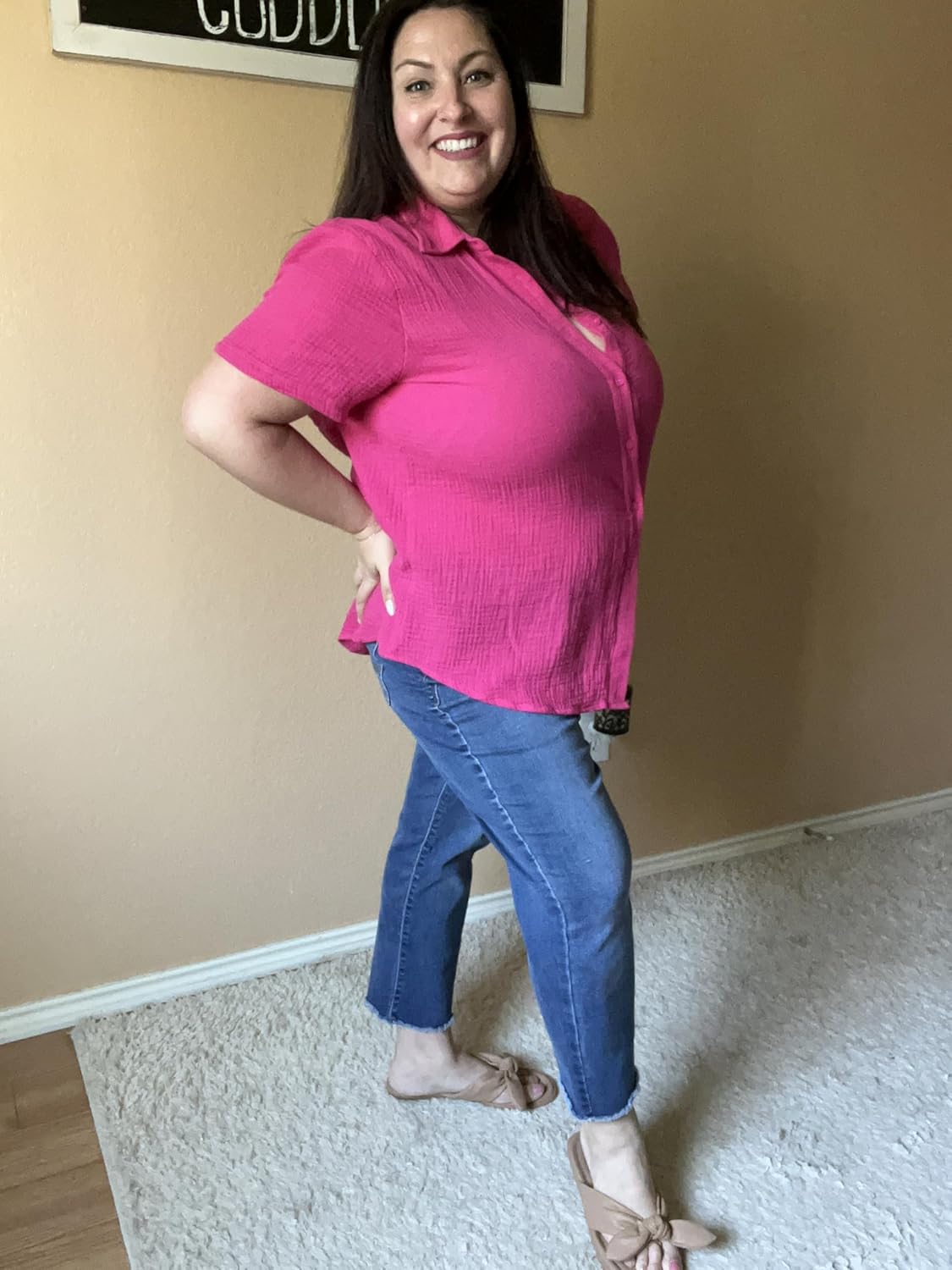 RITERA Womens Plus Size Tops Button Down Roll-Up Cuffed Short Sleeve Casual Shirts Collared Summer Lightweight Blouse XL-5XL - Image 2