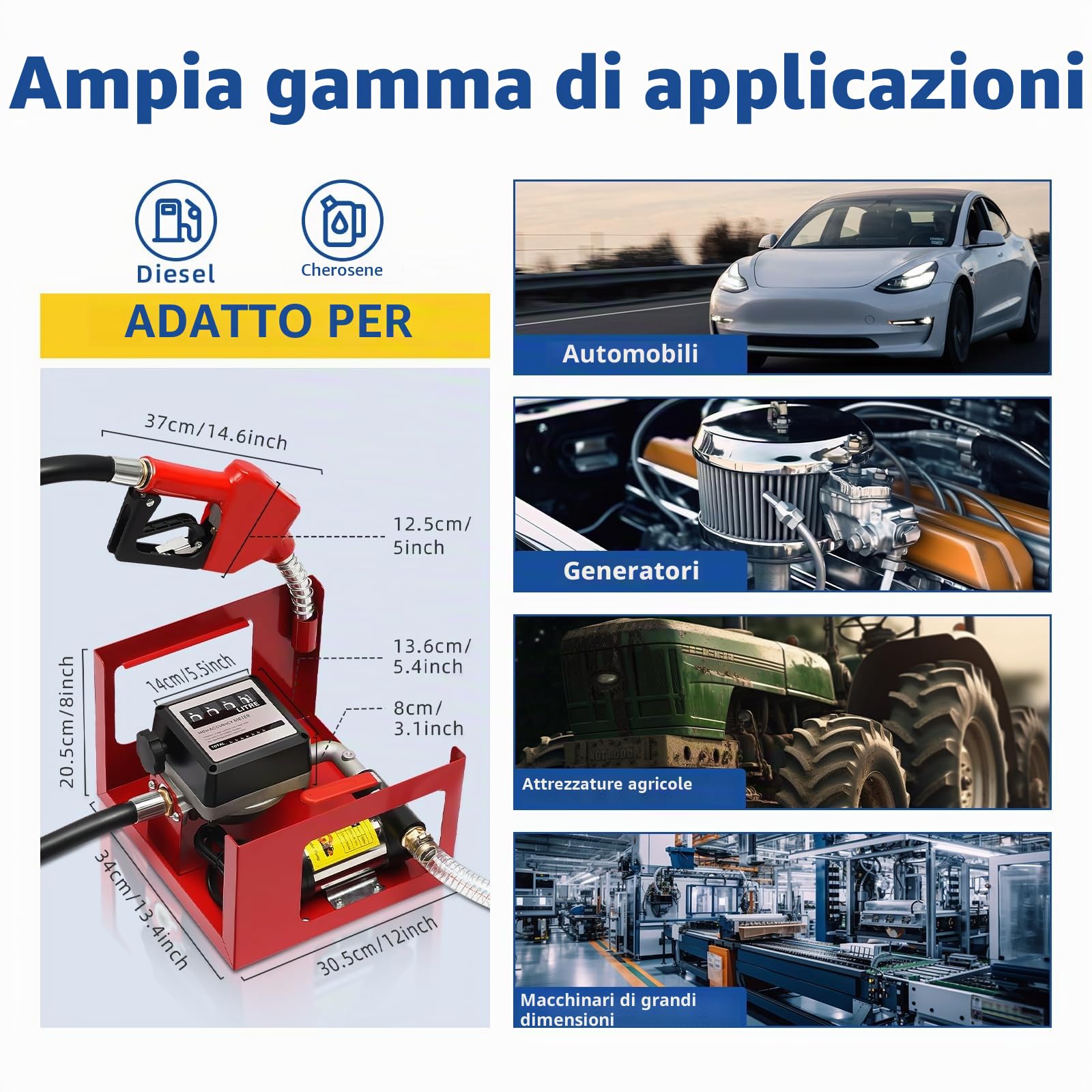 Pompa diesel, 230 V, 200 W, 50 l/min, pompa diesel autoadescante, set completo, pistola automatica dell'olio, con filtro diesel e maniglia, stazione di benzina, impianto di benzina, pompa dell'olio