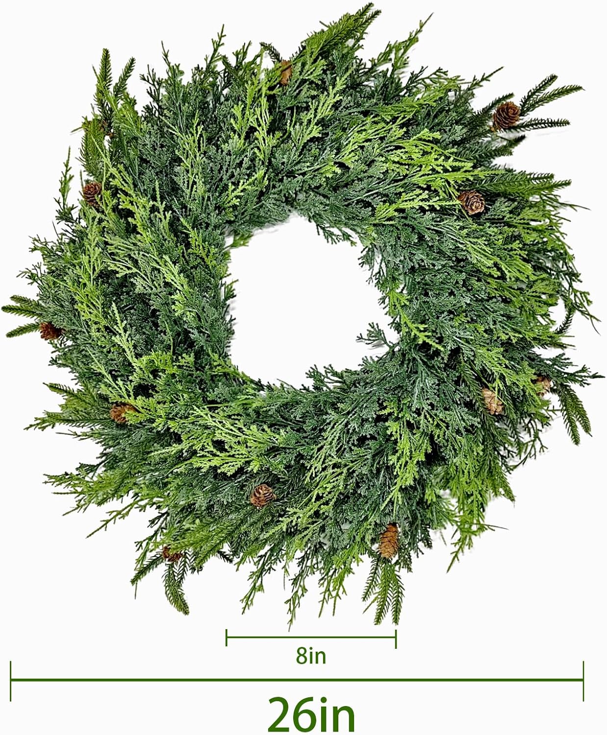 26In Christmas Wreath,Christmas Pine Wreath for Front Door,Real Touch Norfolk、Cedar Leaves Wreath for Indoor Outdoor, Home, Holiday, Mantle,Wall Decor - Image 2