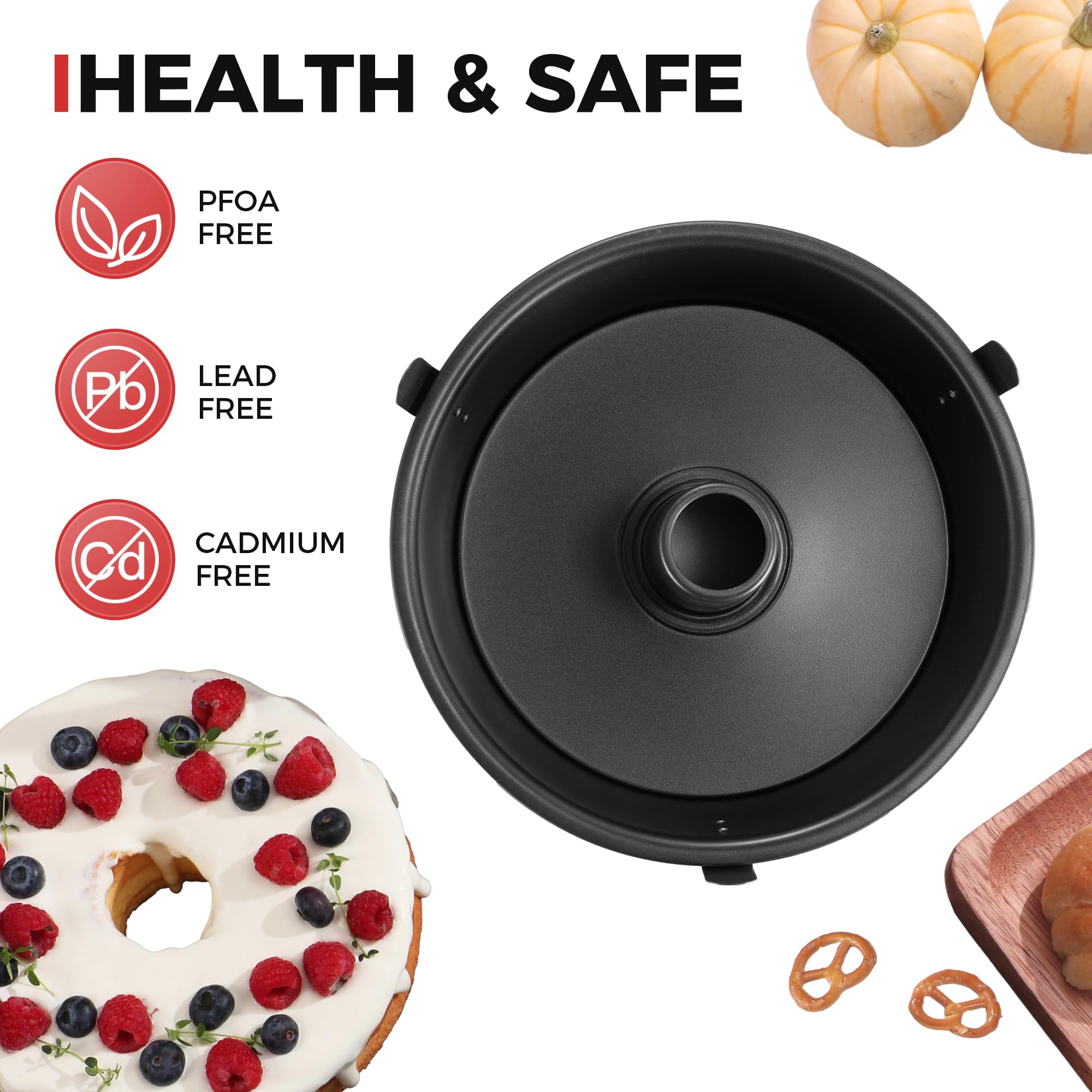 HONGBAKE Teglia per torte con fondo rimovibile, teglia per tubi da 25,4 cm, antiaderente, per torte, in chiffon, 16 tazze, resistente, grigio scuro
