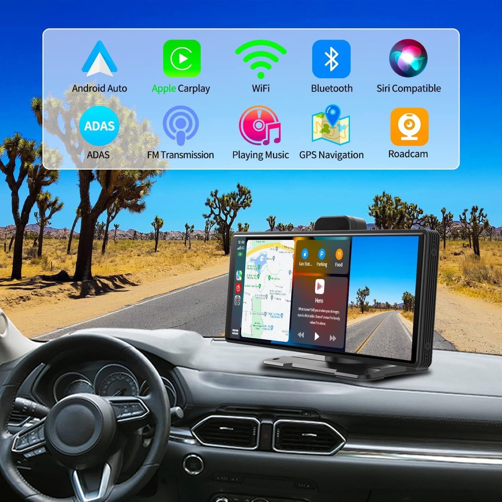 Przenośne radio samochodowe z Bluetooth i ekranem dotykowym HD 9,3", odtwarzacz multimedialny, kompatybilny z Bluetooth/GPS/Mirror Link do wszystkich pojazdów