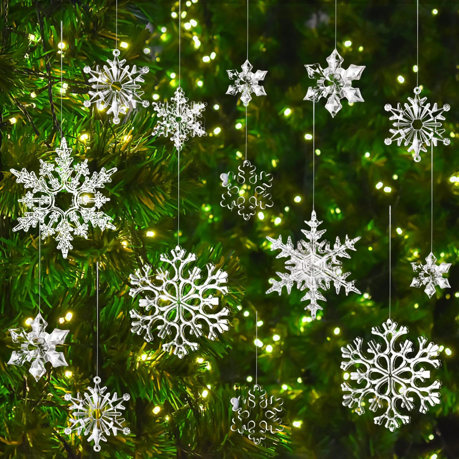 32 Piezas Decoración Navideña Adornos del Árbol de Navidad de Cristal, Colgante Acrílico de Copo de Nieve de Carámbanos para Árbol de Navidad para decoración