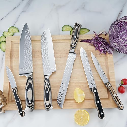 Miniatura 4 de Juego de cuchillos de cocina de 15 piezas con bloque de madera, mango de madera texturizada negra, juego de cuchillos, juego de bloques de cuchillos