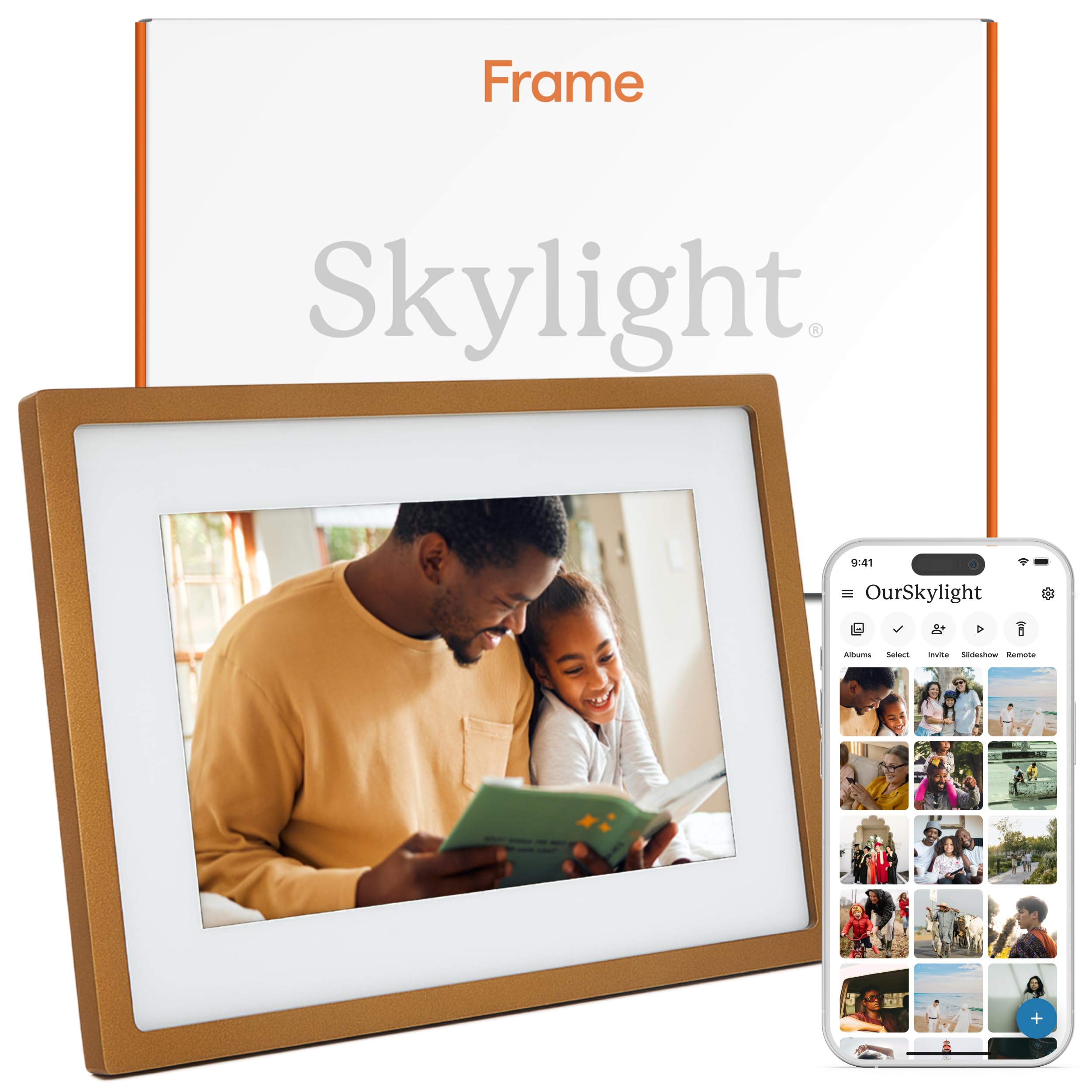 Skylight Digital Picture Frame - WiFi Enabled with Load from Phone Capability, Touch Screen Digital Photo Frame Display - Customizable Gift for Friends and Family - 10 Inch Gold