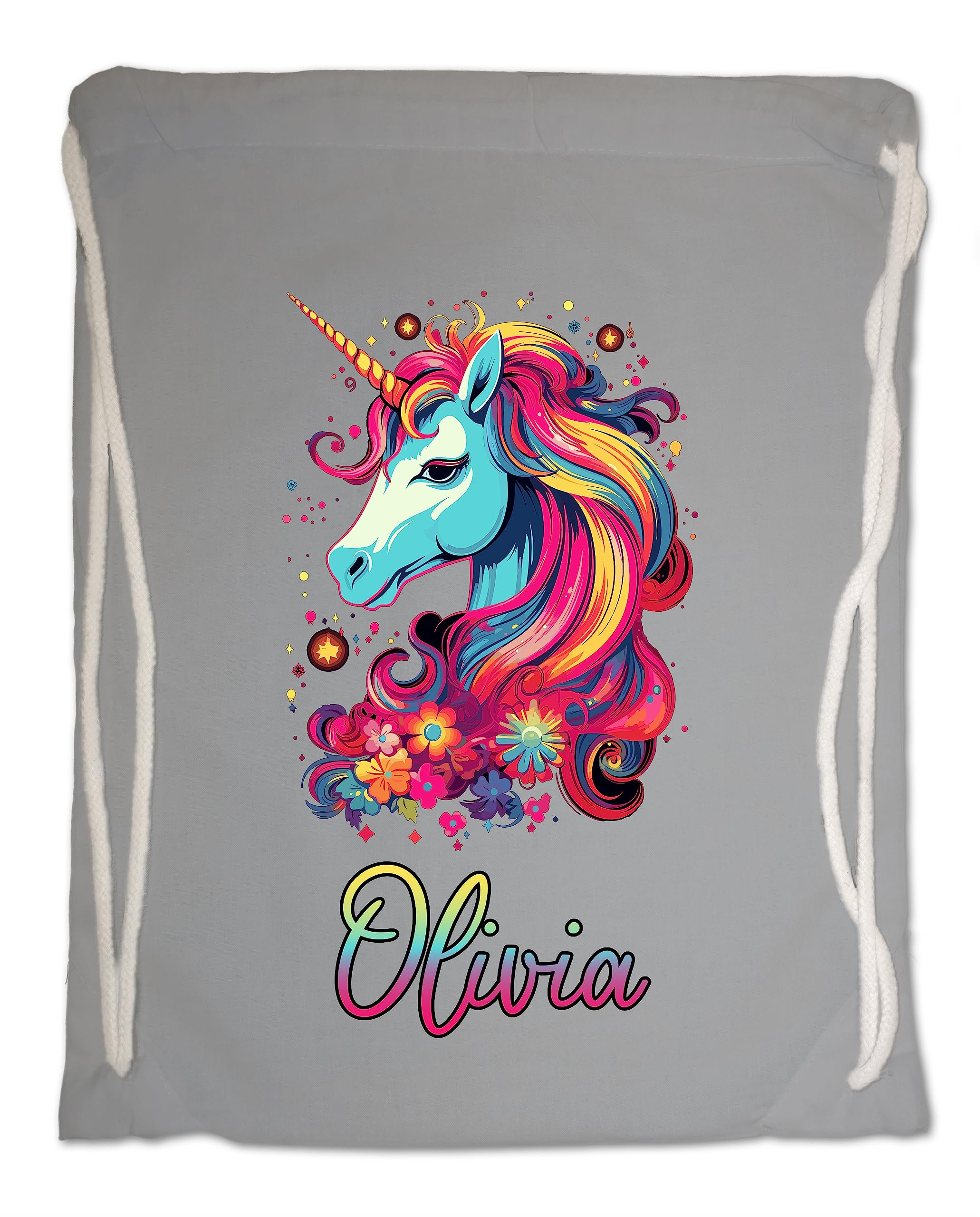 Kids Gym Bag. Personalised Any Name Neon Mane Unicorn Swimming PE School Sports Bag. Boy or Girl, Birthday Gift. Christmas. Back to School (Graphite Grey)