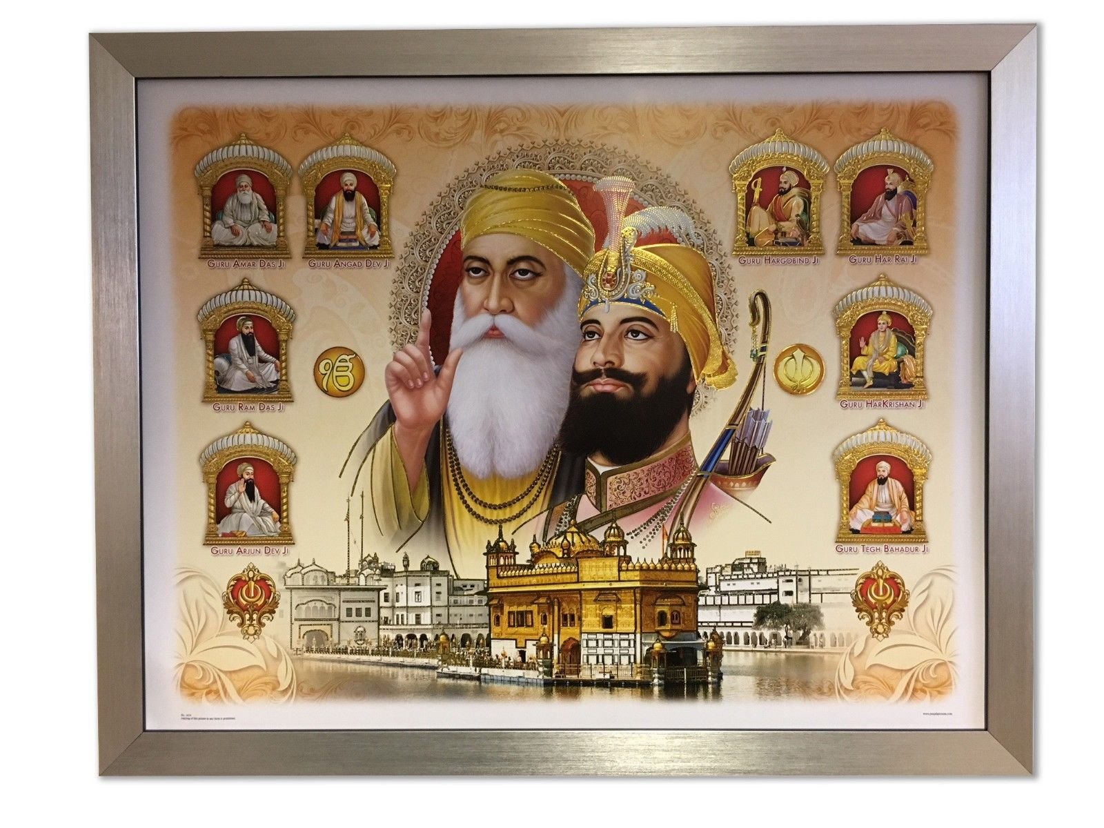 Sikh Gurus | Punjab & Sikhs Art | Sikhi Art Modern Picture Frame 25” x 20” Inches - Silver Frame