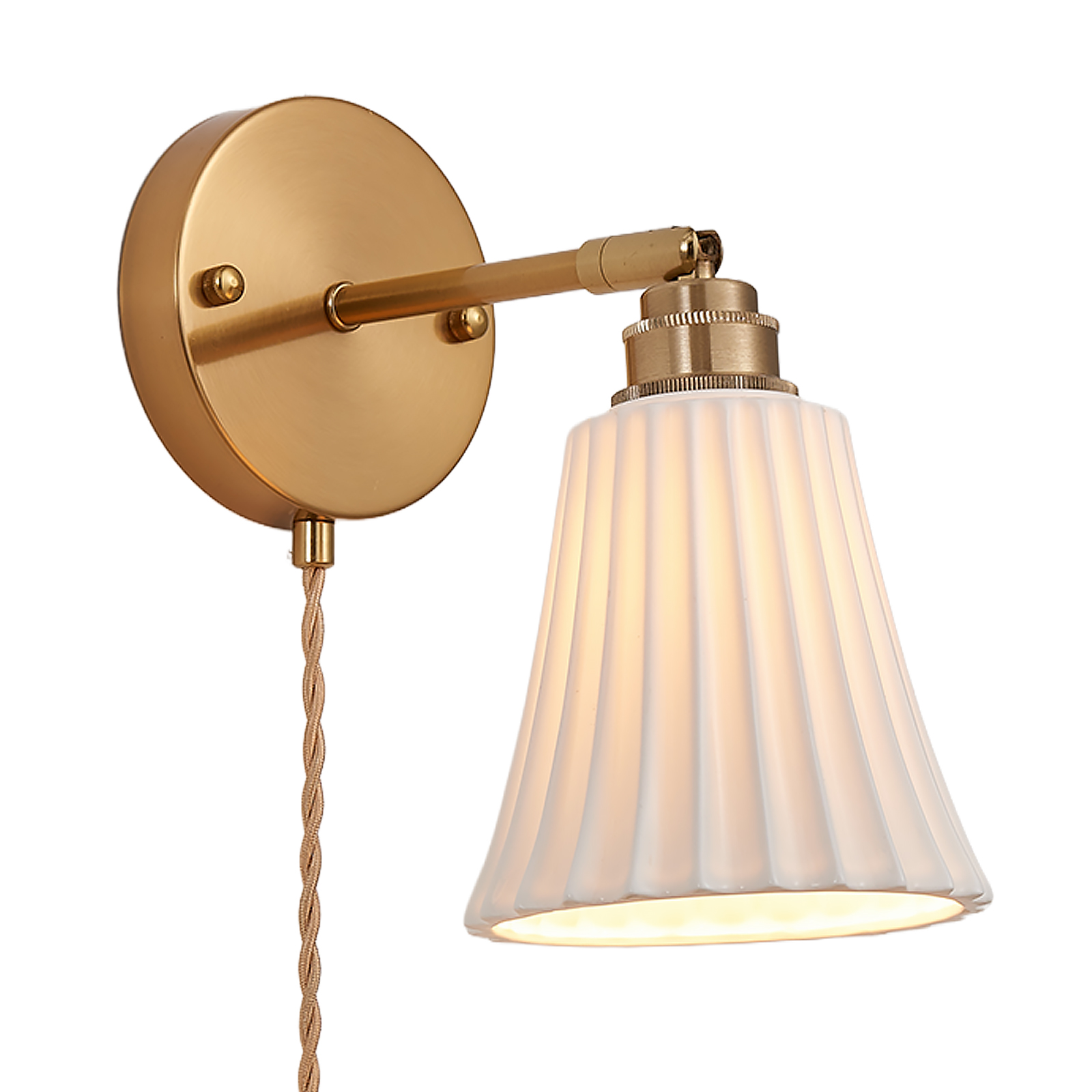 Image of Fetason Plug in Wall Sconces Set of 2, Modern Ceramic Gold Wall Sconce Light with Switch, Vintage Bedside Wall Lamp Light Fixtures for Living Room Bedroom Kitchen Home Office Hallway