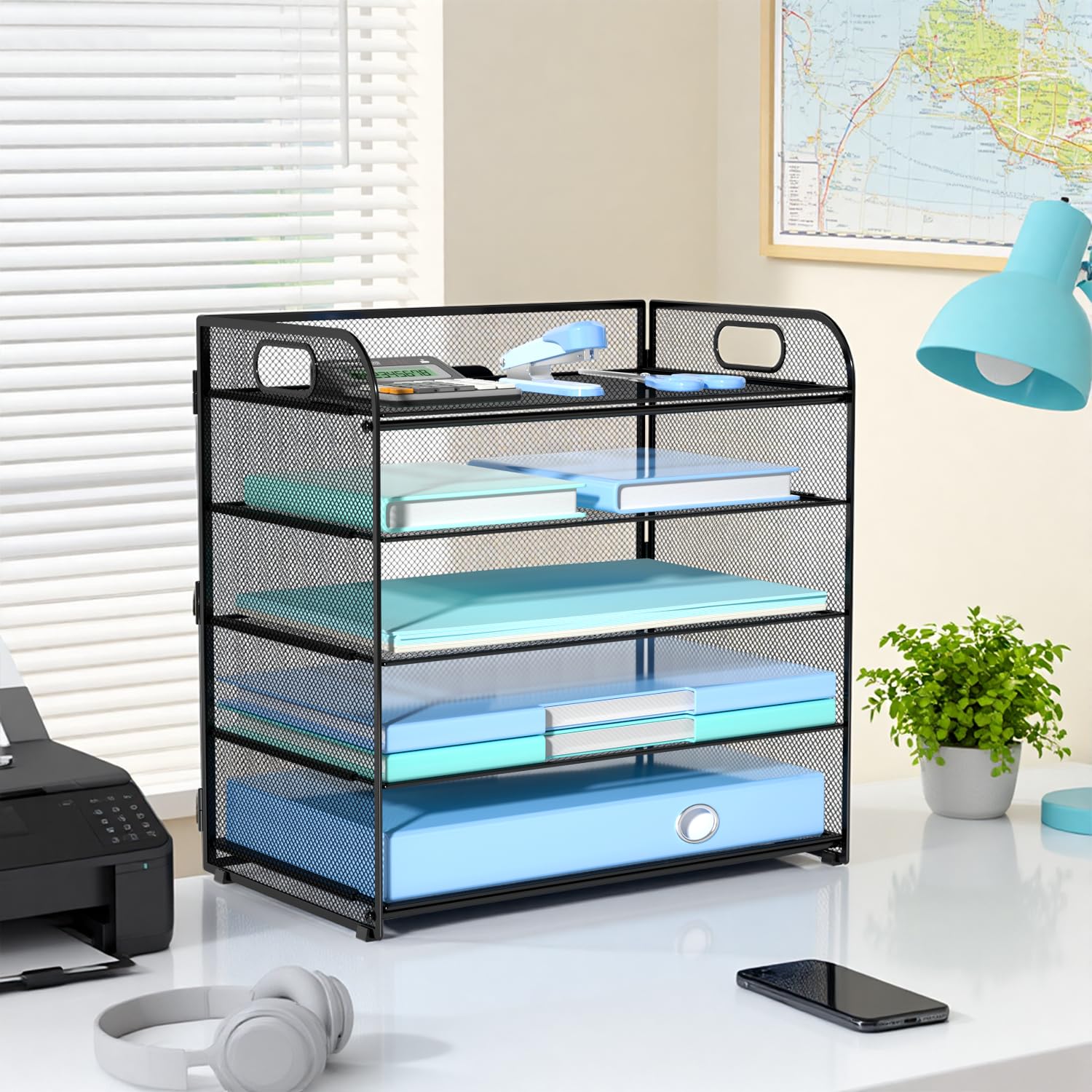 5 Ebenen Papier Briefablage Schreibtisch Organizer, Mesh Schreibtisch Datei Organizer Metall Papierhalter Schwarz Desktop Dokument Regal Ablage Aufbewahrung für Büro Schule Zuhause (5 Ebenen)