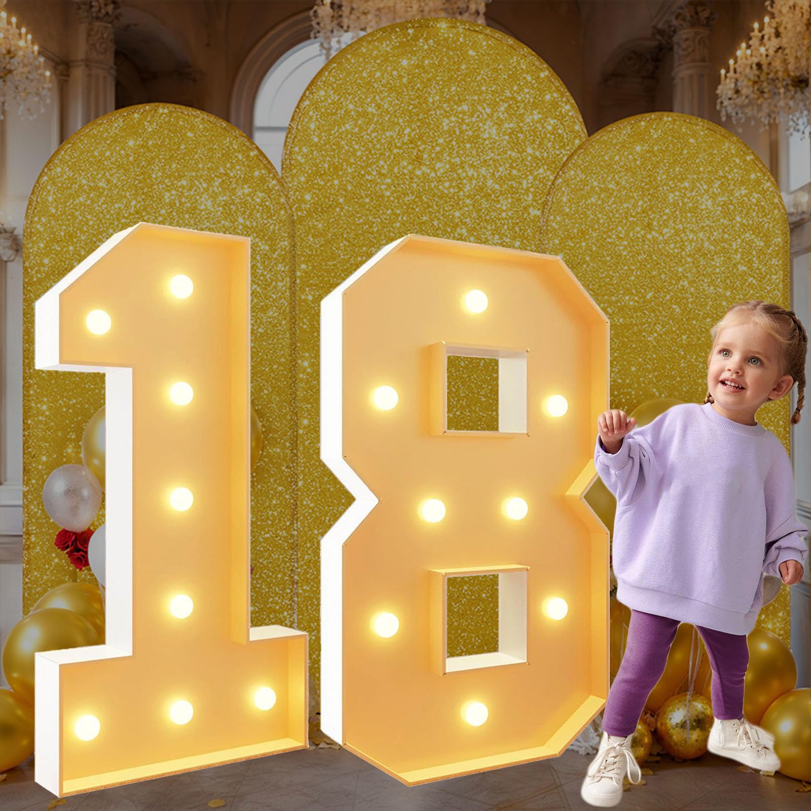 Numeri luminosi da 1,9 m con numero 18, numeri giganti a mosaico, cornice fai da te, kit di boath in schiuma, decorazioni per compleanni, numero grande, cartone bianco