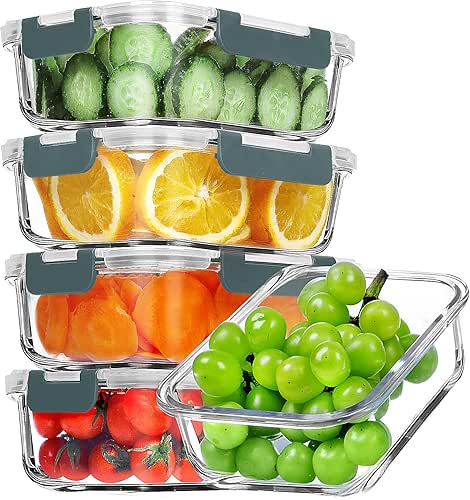 VERONES 5 Pack 36 OZ Glass Meal Prep Containers, Airtight