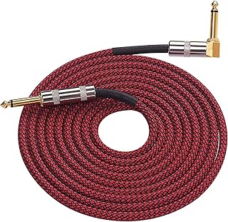 Pruie 3 metros / 10 pés instrumento musical cabo de guitarra de áudio cabo de 1/4 de polegada reto a ângulo reto TS banhado a ouro jaqueta de tecido trançado de PVC para guitarra elétrica baixo mi