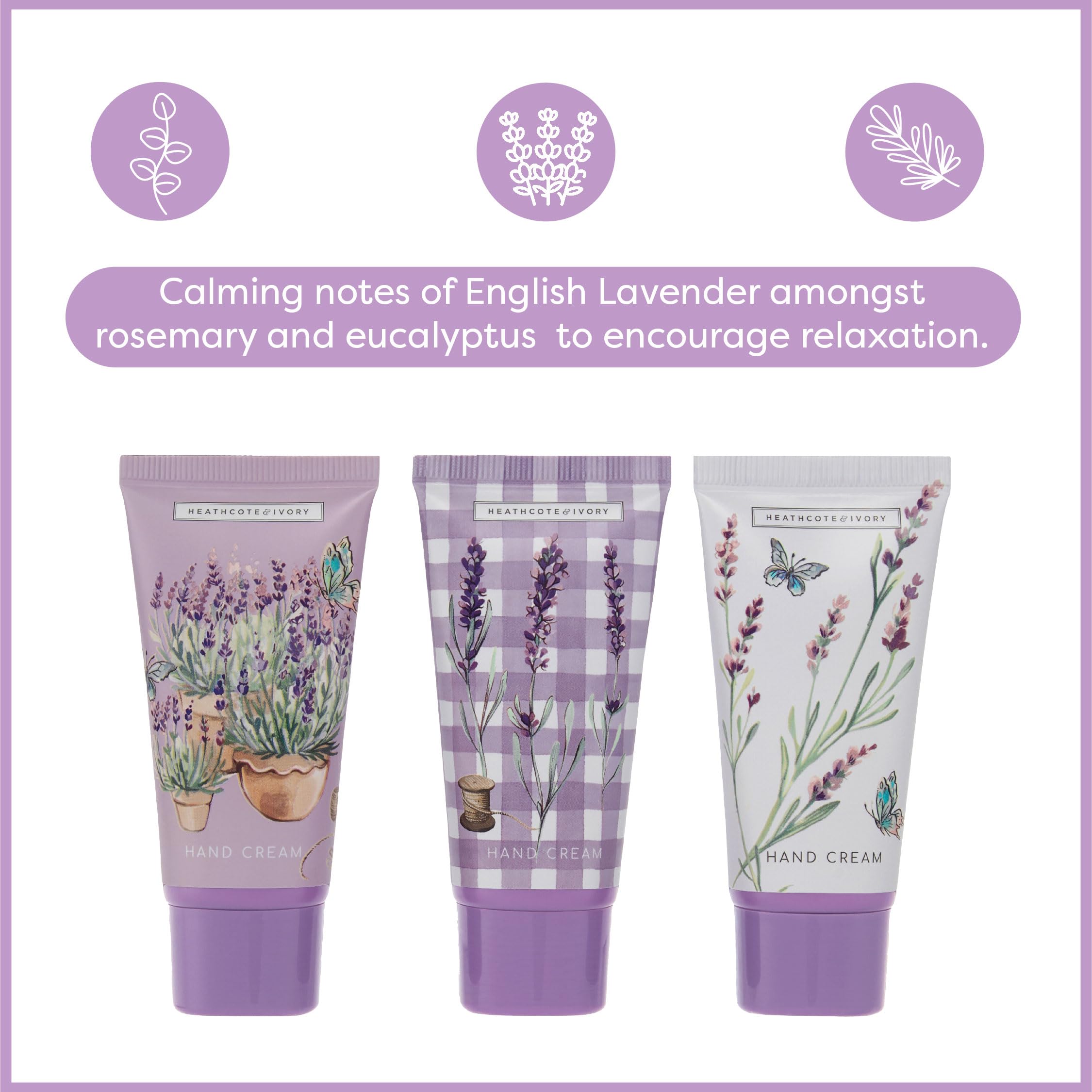 Heathcote & Ivory Hand Cream Trio 3x 30ml, Lavender Scented, Shea Butter, Argan Oil, Moisturiser Leaving Skin Soft - Image 3