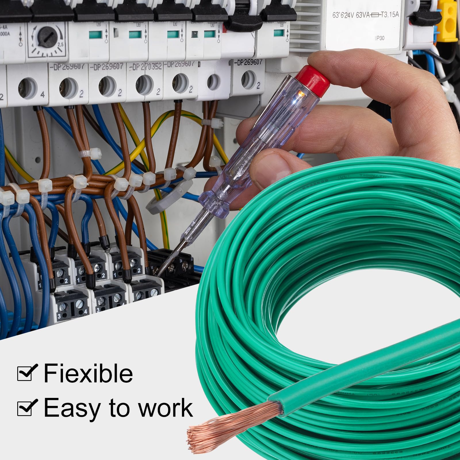 QUARKZMAN 150 stóp Kabel elektryczny z izolacją miedzianą pleciony 14 AWG Kabel przyłączeniowy THHN Kabel do dzwonka przemysłowego okablowania do przyczepy 600 V Listing UL Green