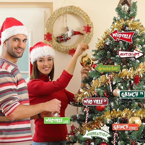 Miniatura 3 de Decoraciones para árbol de Navidad, adornos de Navidad de Greench, tarjetas de papel para colgar decoraciones de árbol de bienvenida para el