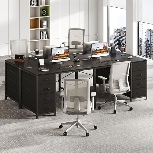 Miniatura 8 de TVU Escritorio para 2 personas con 8 cajones, escritorio grande para computadora de oficina en casa con tomas de corriente, escritorios dobles de 78