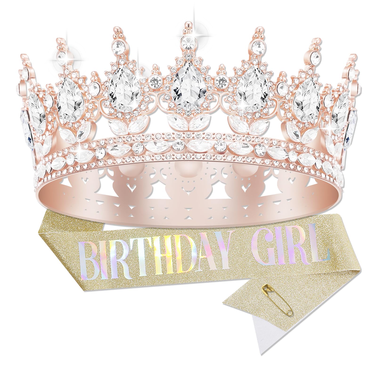 YOUlDIANZI Queen Crown Birthdays Crowns for Women, Birthday Sash, Birthday Tiara for Women Set, Princess Rhinestone BirthdayPrincess Headband Birthday