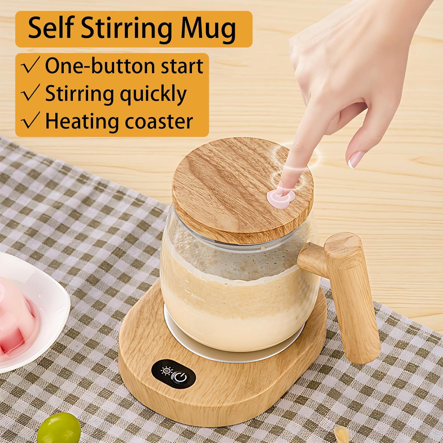 Self Stirring Mug, 400ML Self Stirring Coffee Mug Electric Mixing Mug High Borosilicate Glass Mixing Coffee Mug With 55° Constant Temperature Coaster Suitable for Coffee/Milk/Protein Powder