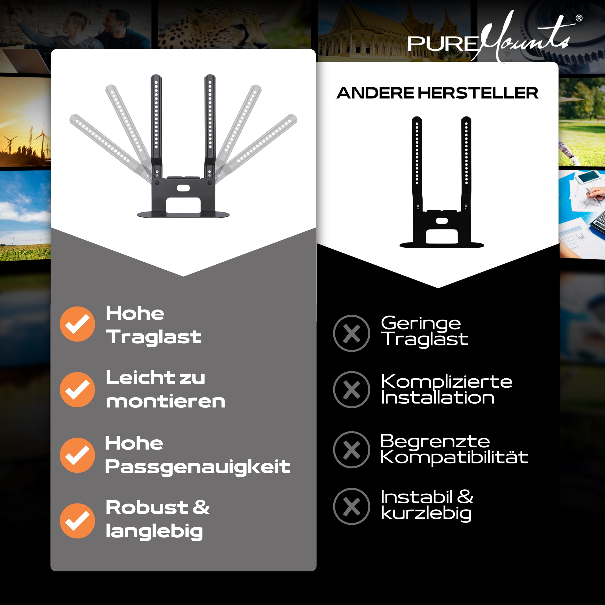 PureMounts PM-SOM-080 pour montage direct sur téléviseur compatible avec SONOS BEAM Barre de son, charge utile: 5 kg, noir