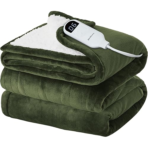 Bedsure Electric Blanket Full Size - Soft Flannel Heated Blanket, Fast Heating with 10 Time Settings & 6 Heat Settings, Warm Gift for Grandma (72x84 inches, Olive Green)
