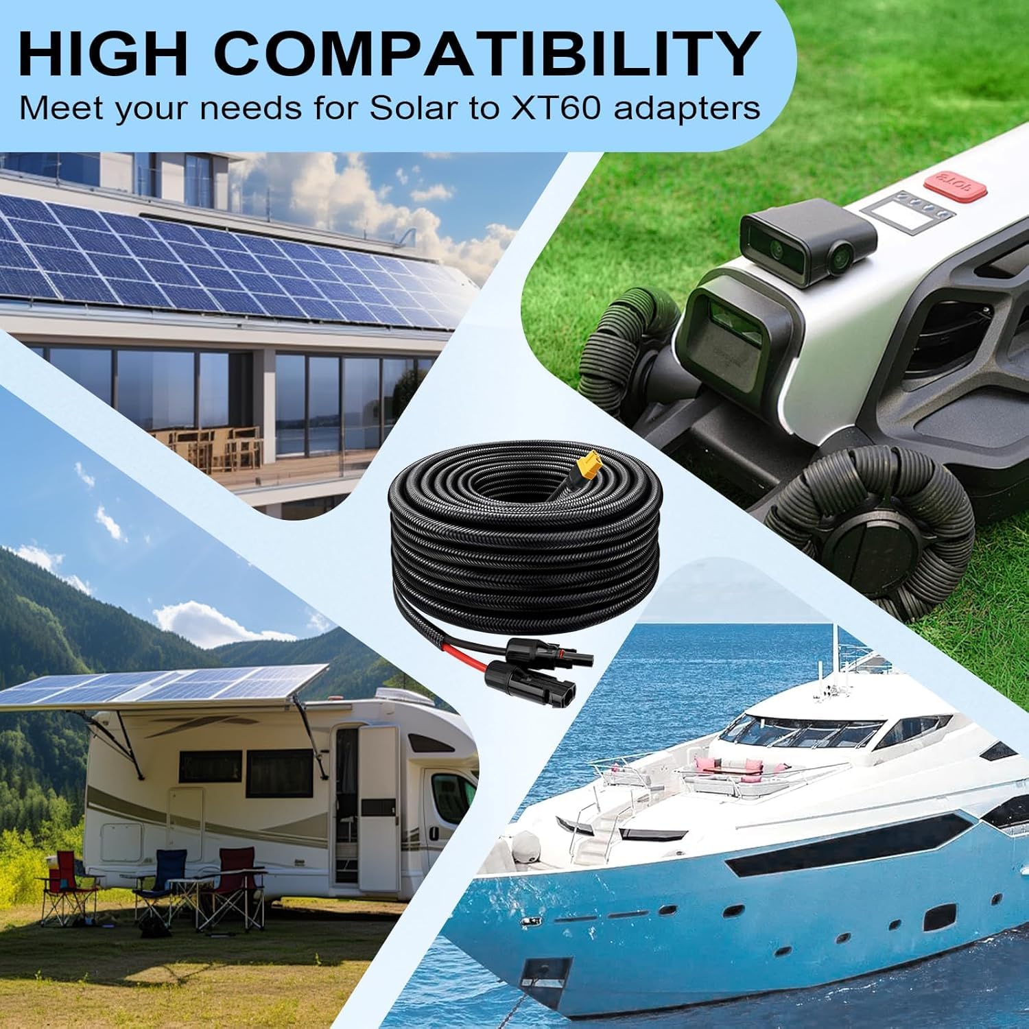 MOOKEERF Kabel solarny na XT60, 10AWG, 150 m, złącze solarne do XT60, kabel adaptera do panelu słonecznego do akumulatora, kampera, przenośna stacja zasilania, generator słoneczny, 127 m