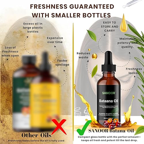 Miniatura 6 de SANOOR Aceite de batana africana, 100% puro y prensado en frío, fórmula orgánica de oasis de sabana para el cuidado del cabello, cuidado de la piel