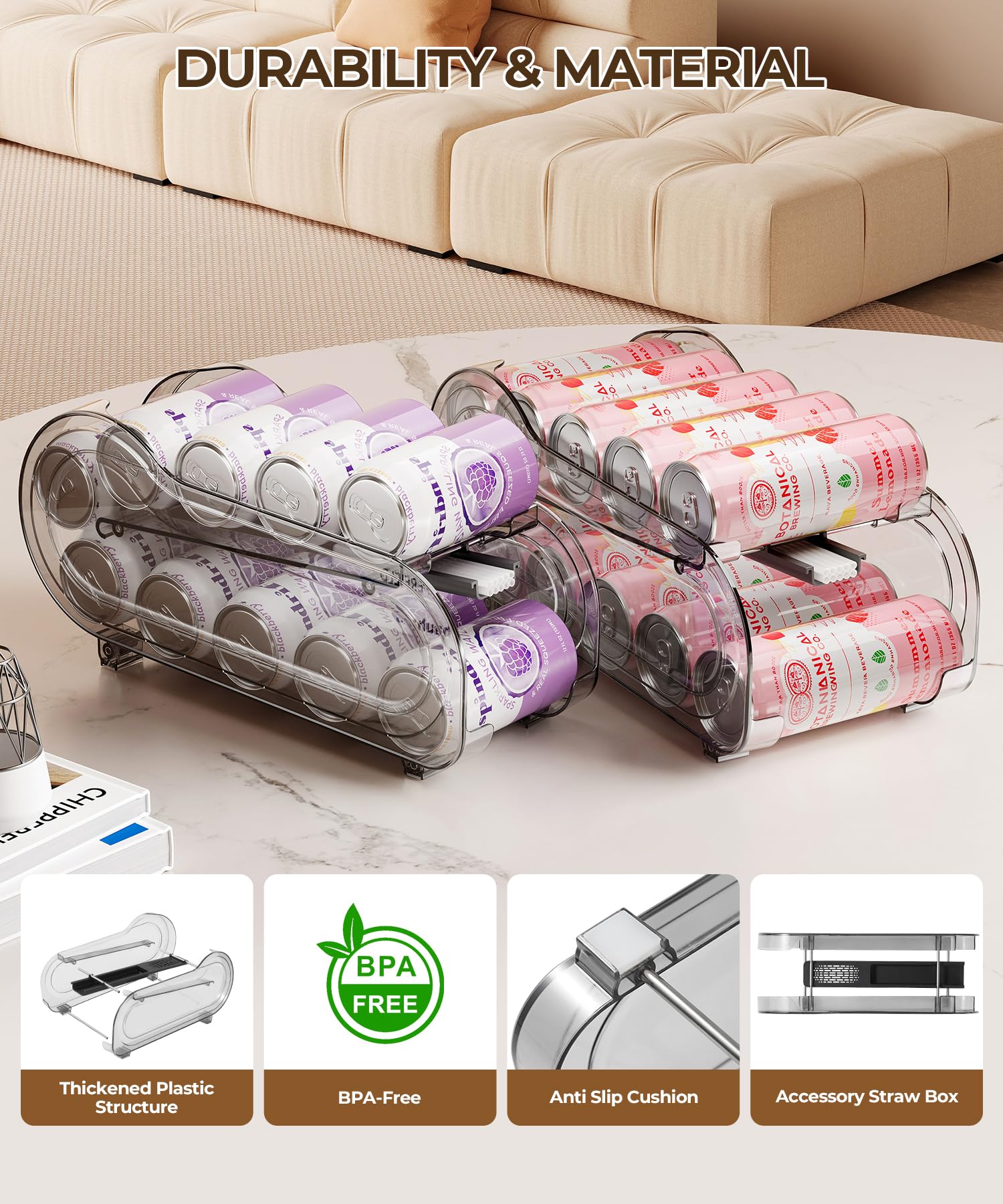 Organizador de bebidas para refrigerador, dispensador de latas de refrescos para refrigerador con rodillo automático, organiza latas de tamaño estándar de 11 onzas o 12 onzas, ahorra espacio para